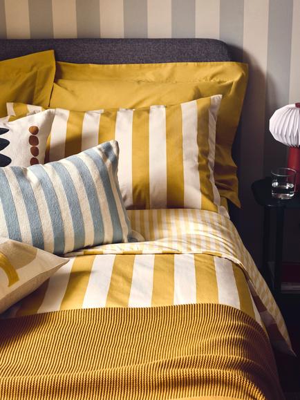 John Lewis Block Stripe Reversible Pure Cotton Duvet Cover Set - view 2, Yellow