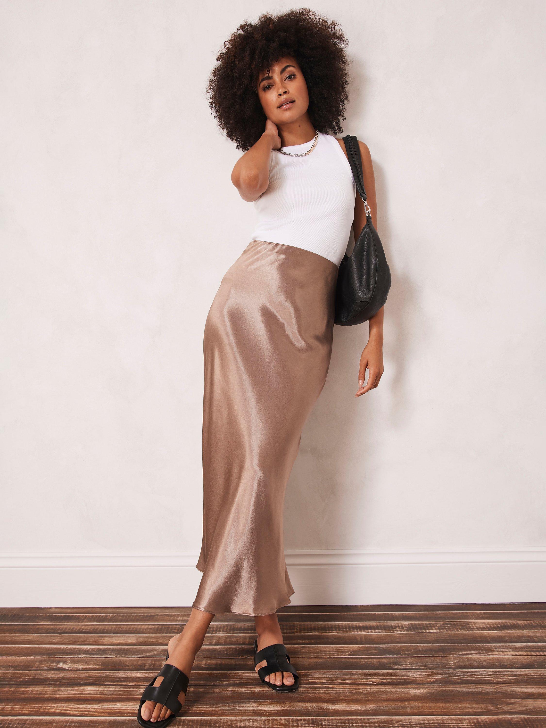 Mint Velvet Satin Slip Maxi Skirt, Brown
