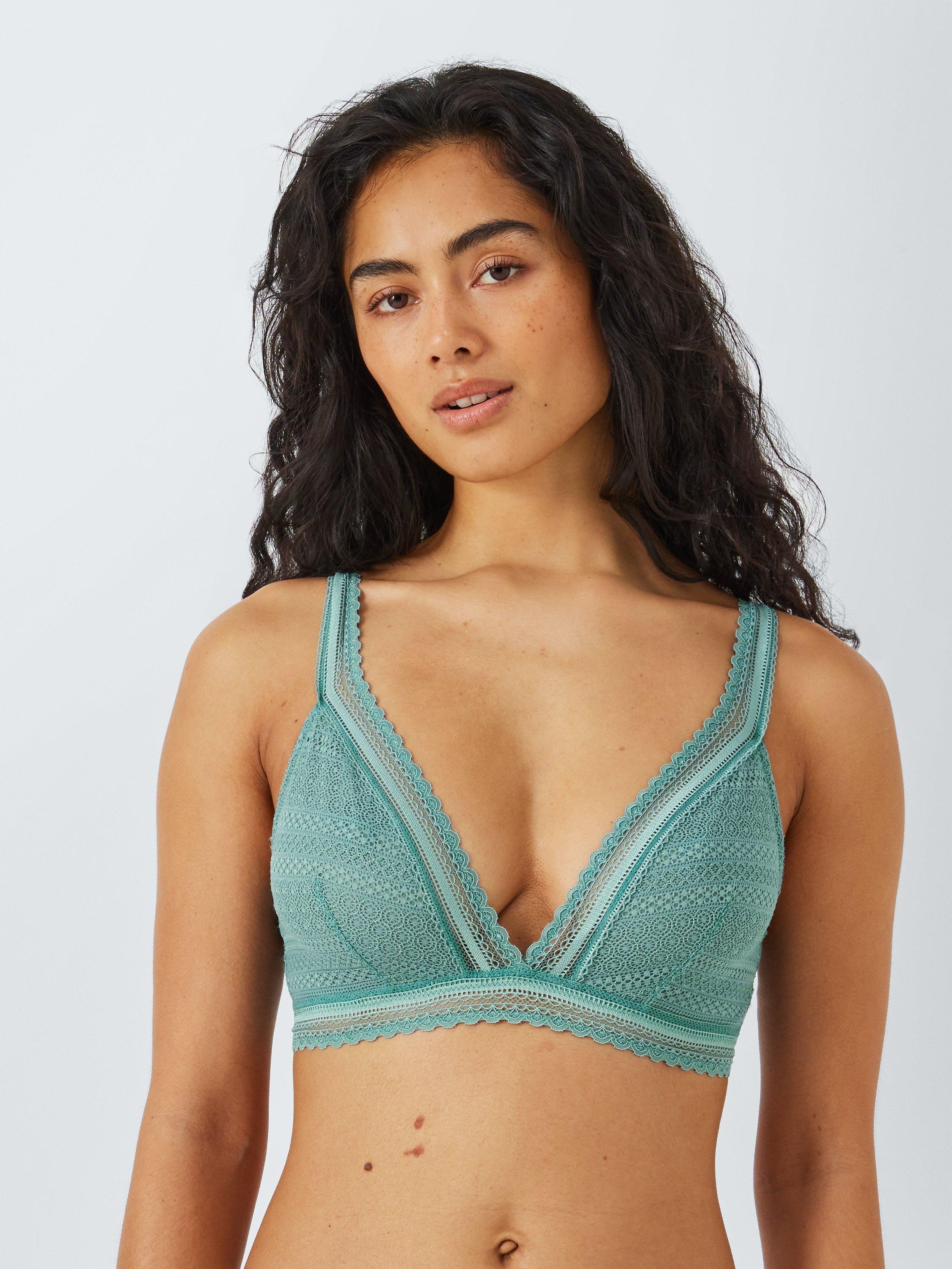 Product image 1 of 5, which shows John Lewis ANYDAY Lily Lace Non-Wired Bra, Khaki, XL