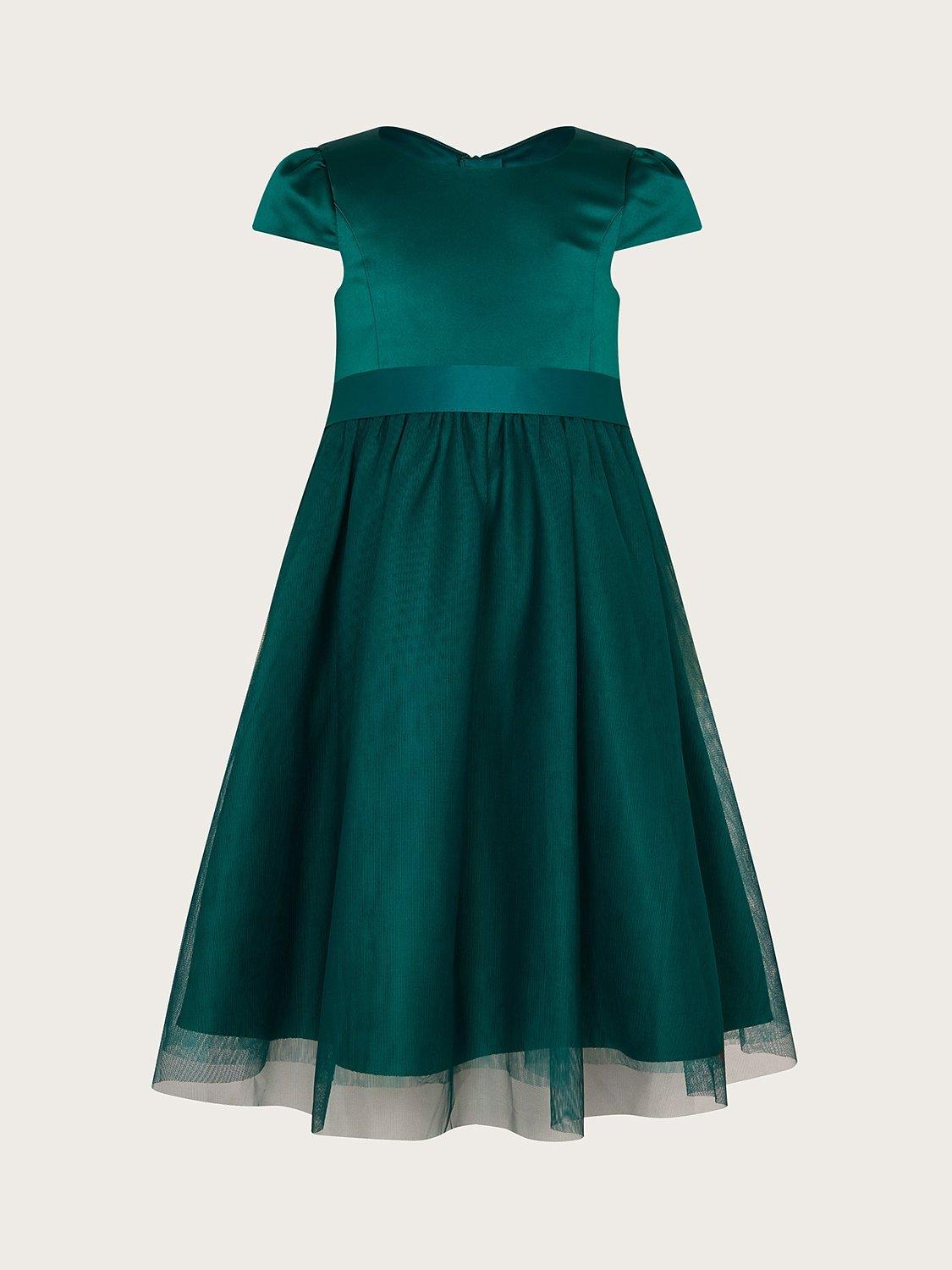 Monsoon Kids' Tulle Bow Dress, Dark Green