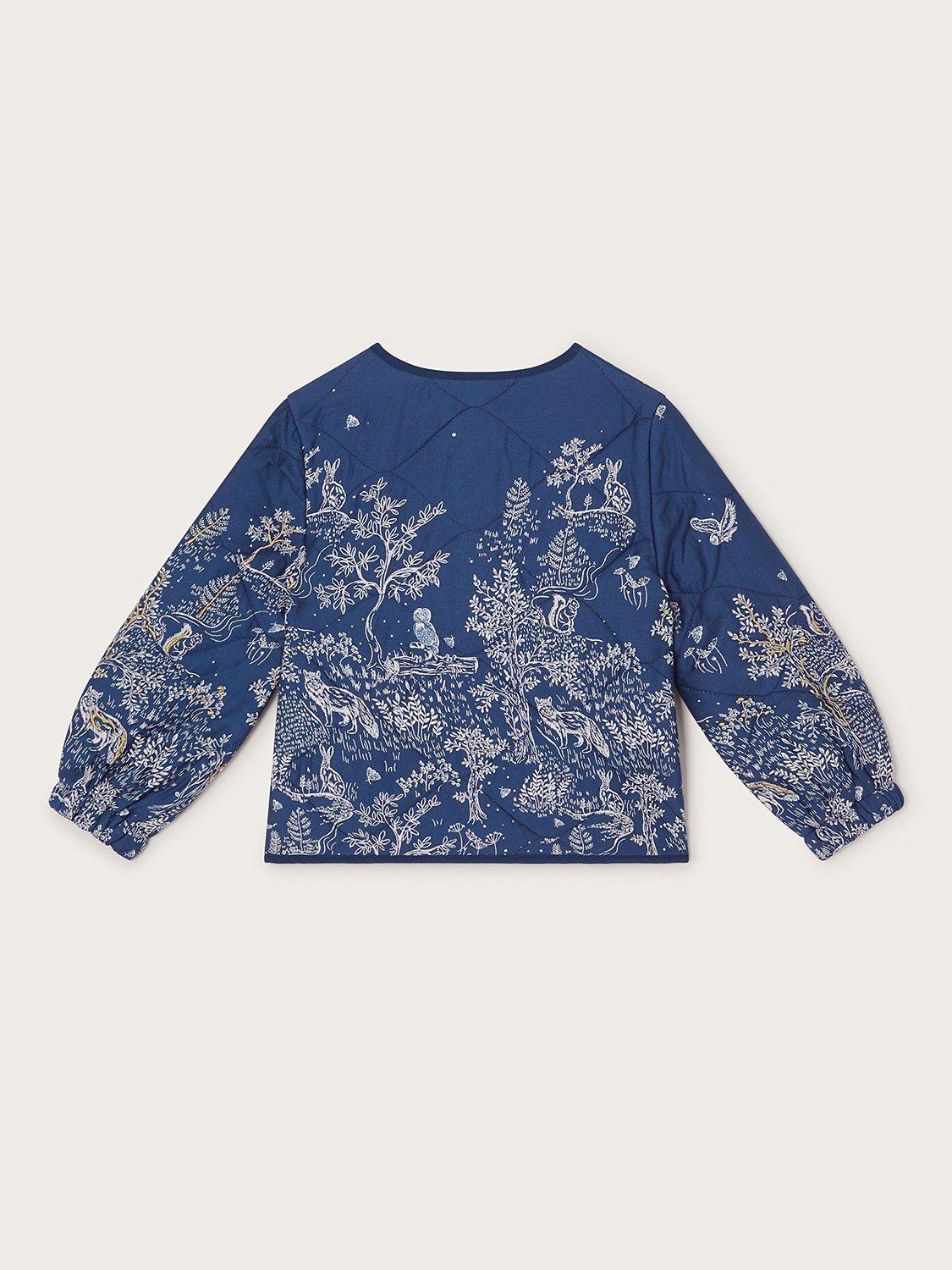 Product image 2 of 3, which shows Monsoon Kids' Woodland Quilted Jacket, Navy/Multi, 3-4 years