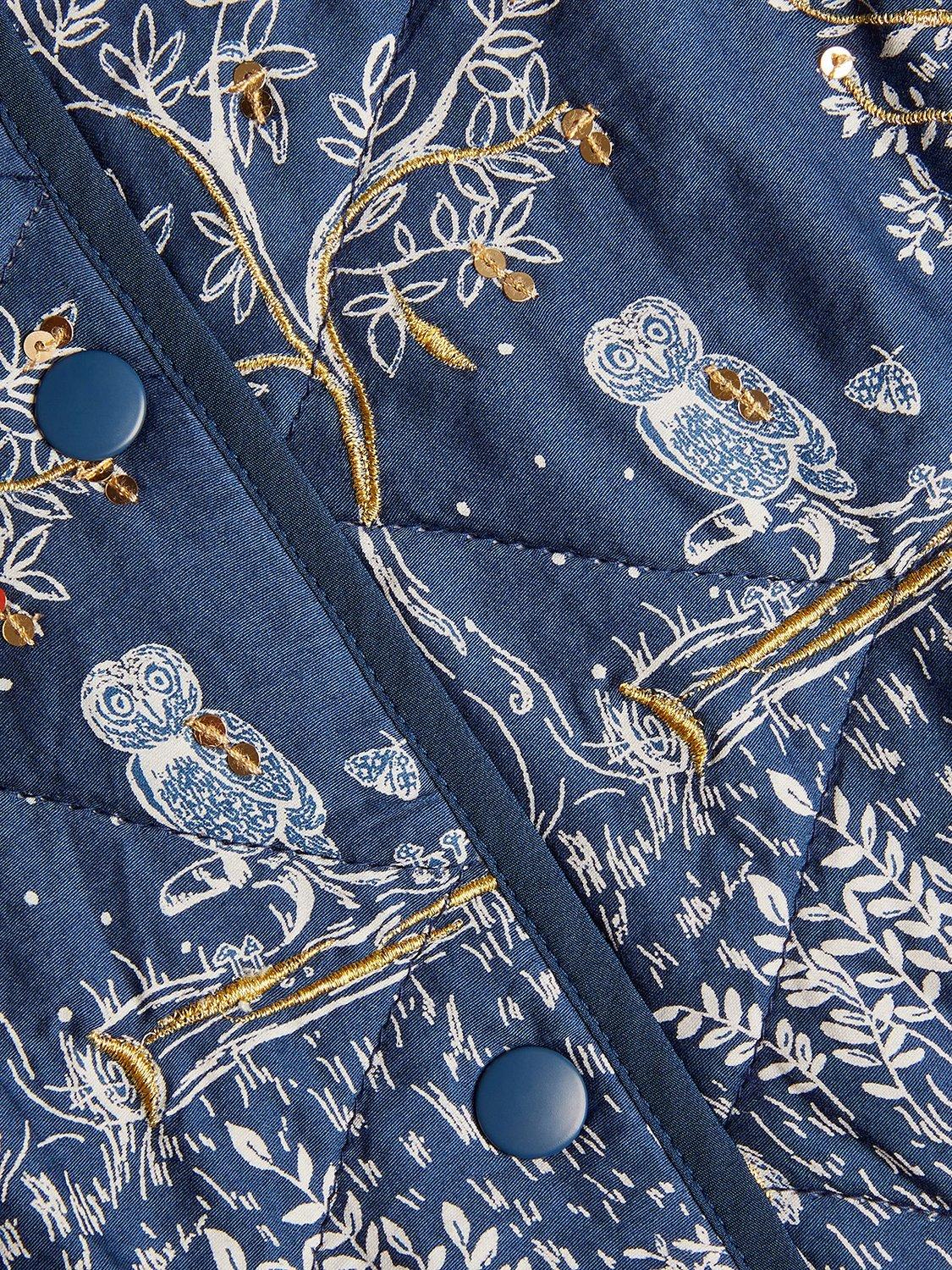 Product image 3 of 3, which shows Monsoon Kids' Woodland Quilted Jacket, Navy/Multi, 3-4 years