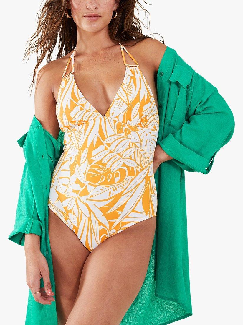 Product image 1 of 4, which shows Accessorize Palm Print Halterneck Swimsuit, Multi, 6