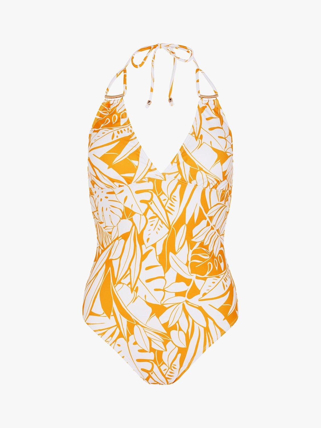 Product image 3 of 4, which shows Accessorize Palm Print Halterneck Swimsuit, Multi, 6