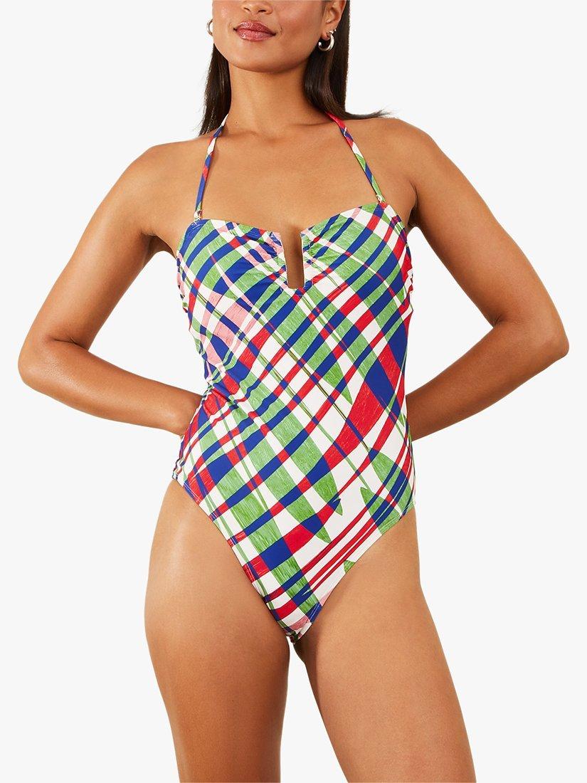 Accessorize Abstract Leaf Print Halterneck Swimsuit, Multi