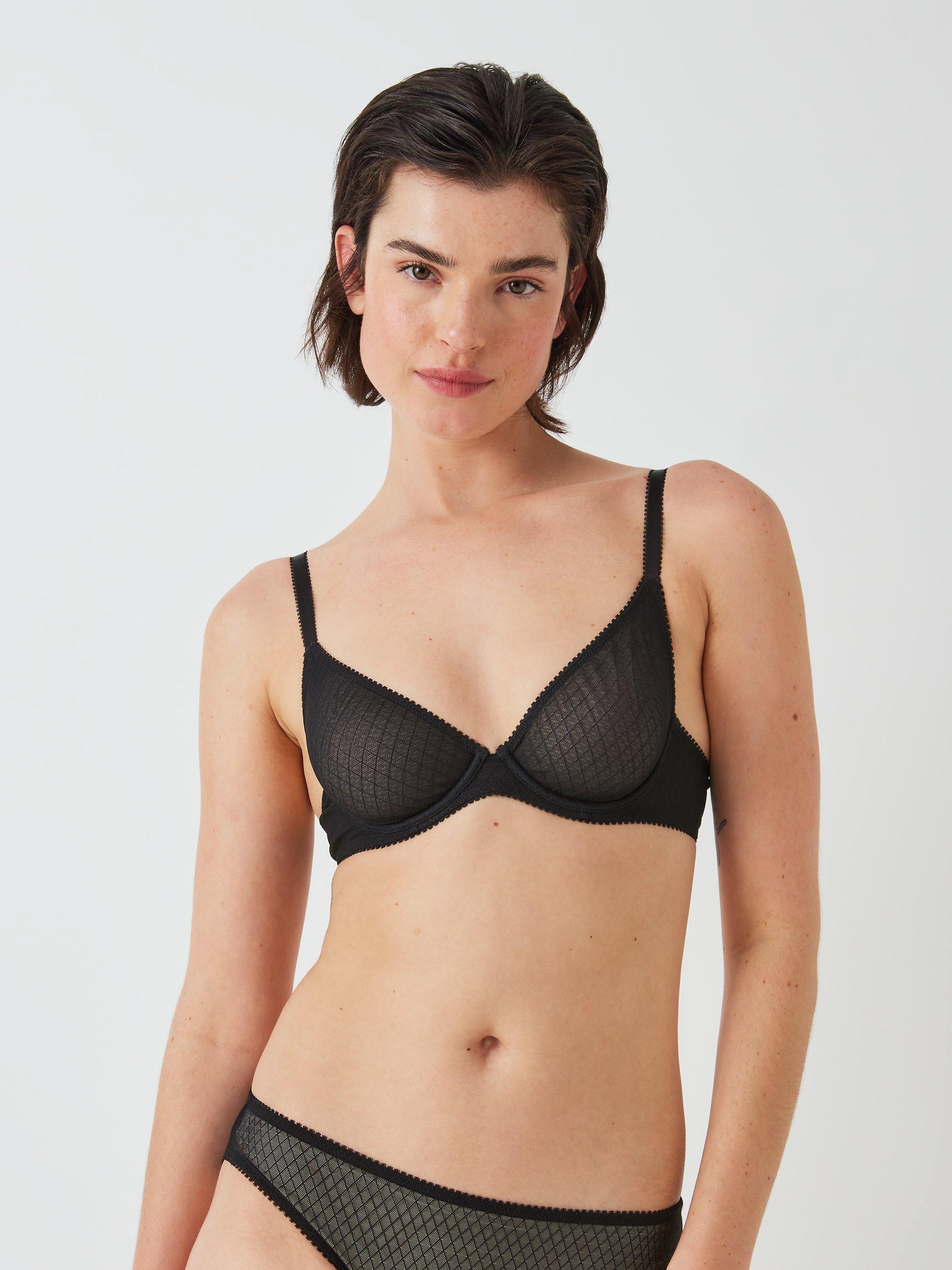 John Lewis Marley Geo Plunge Bra, Black, 34C