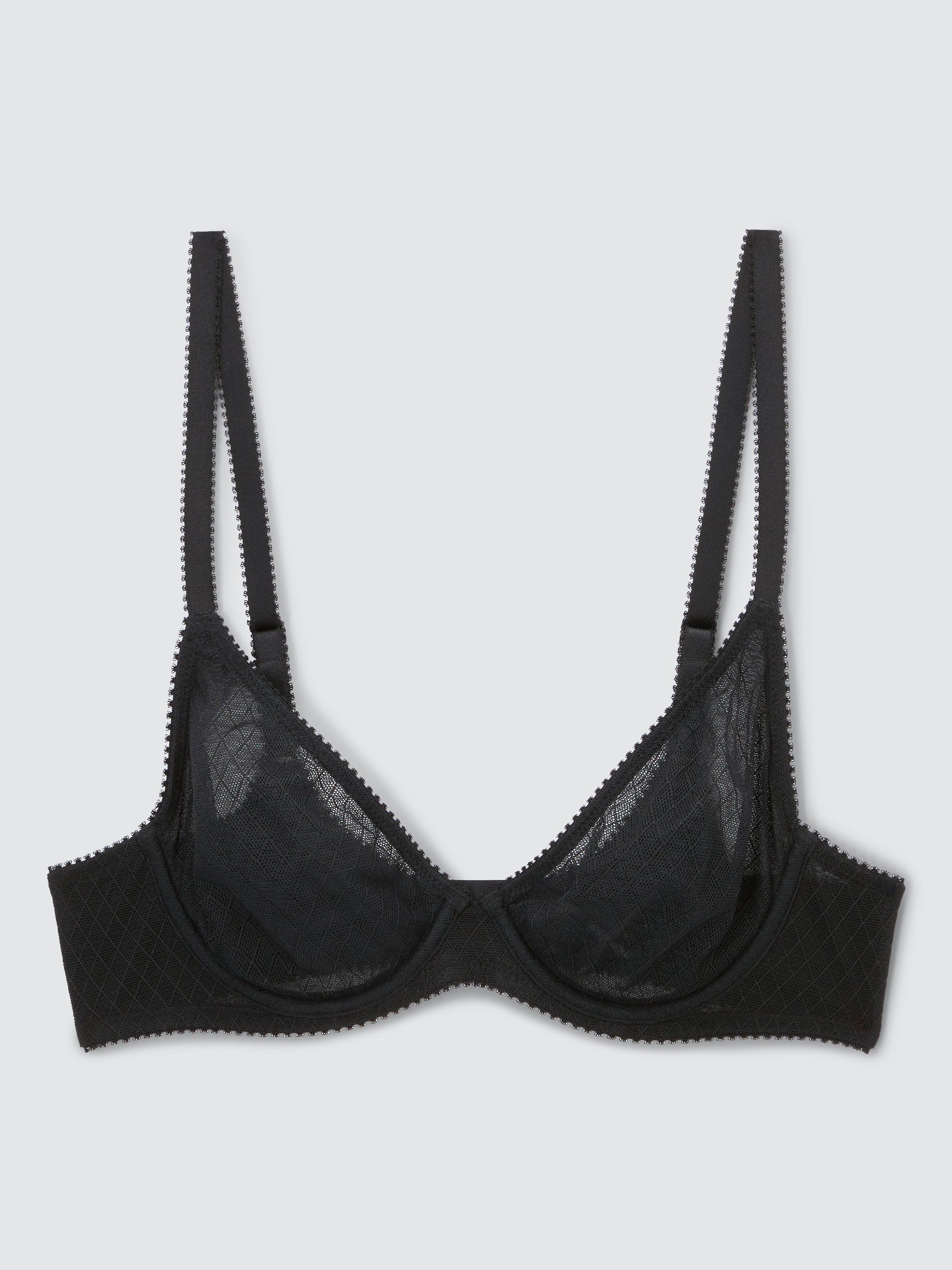 John Lewis Marley Geo Plunge Bra, Black, 34C