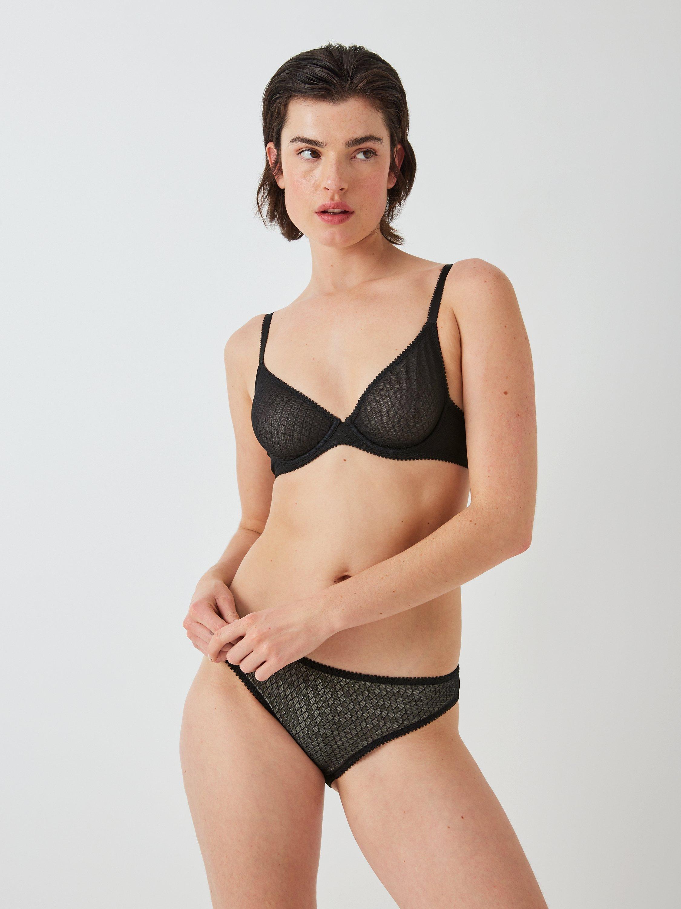 John Lewis Marley Geo Plunge Bra, Black, 34C