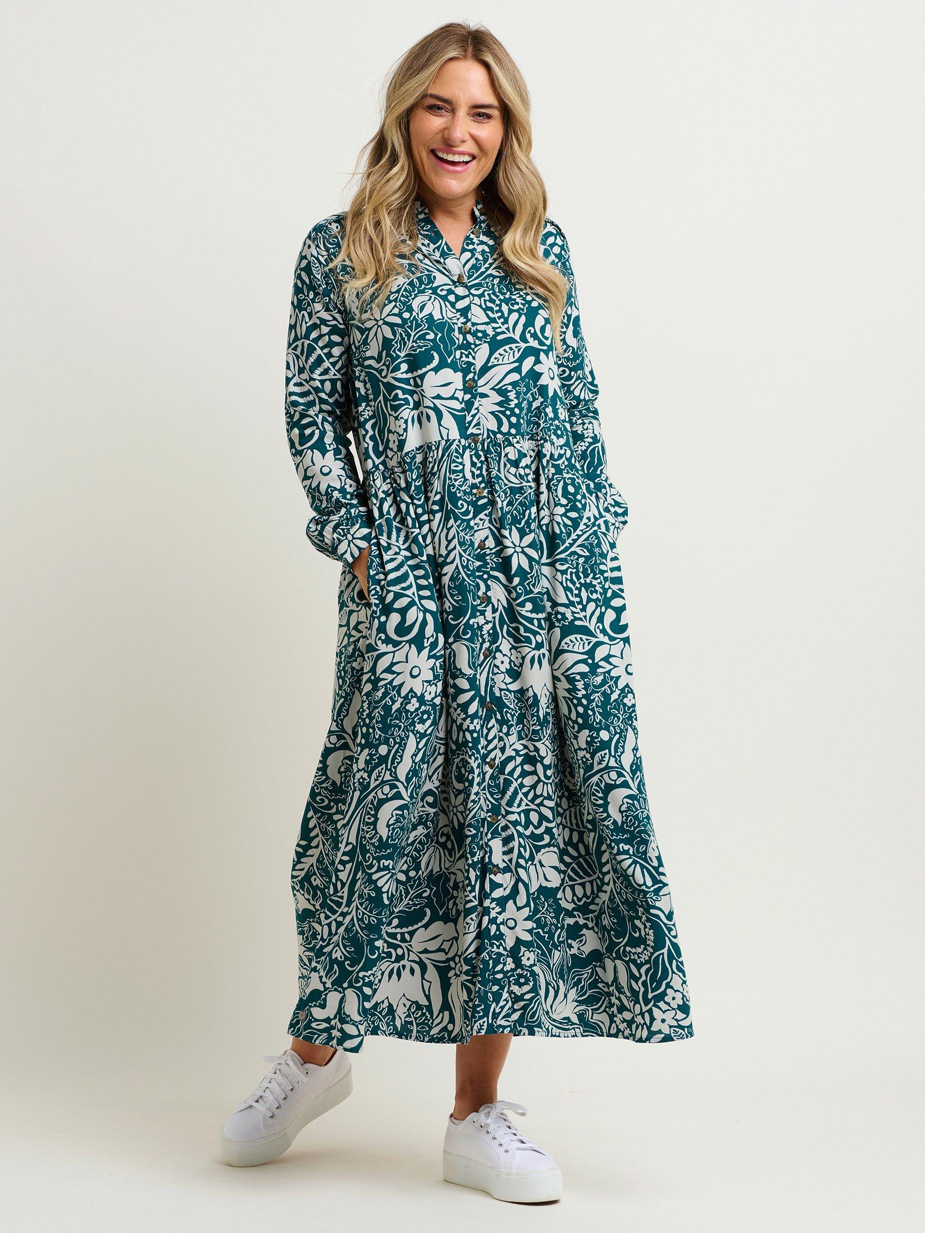 Brakeburn Enchanted Blossom Maxi Shirt Dress, Teal