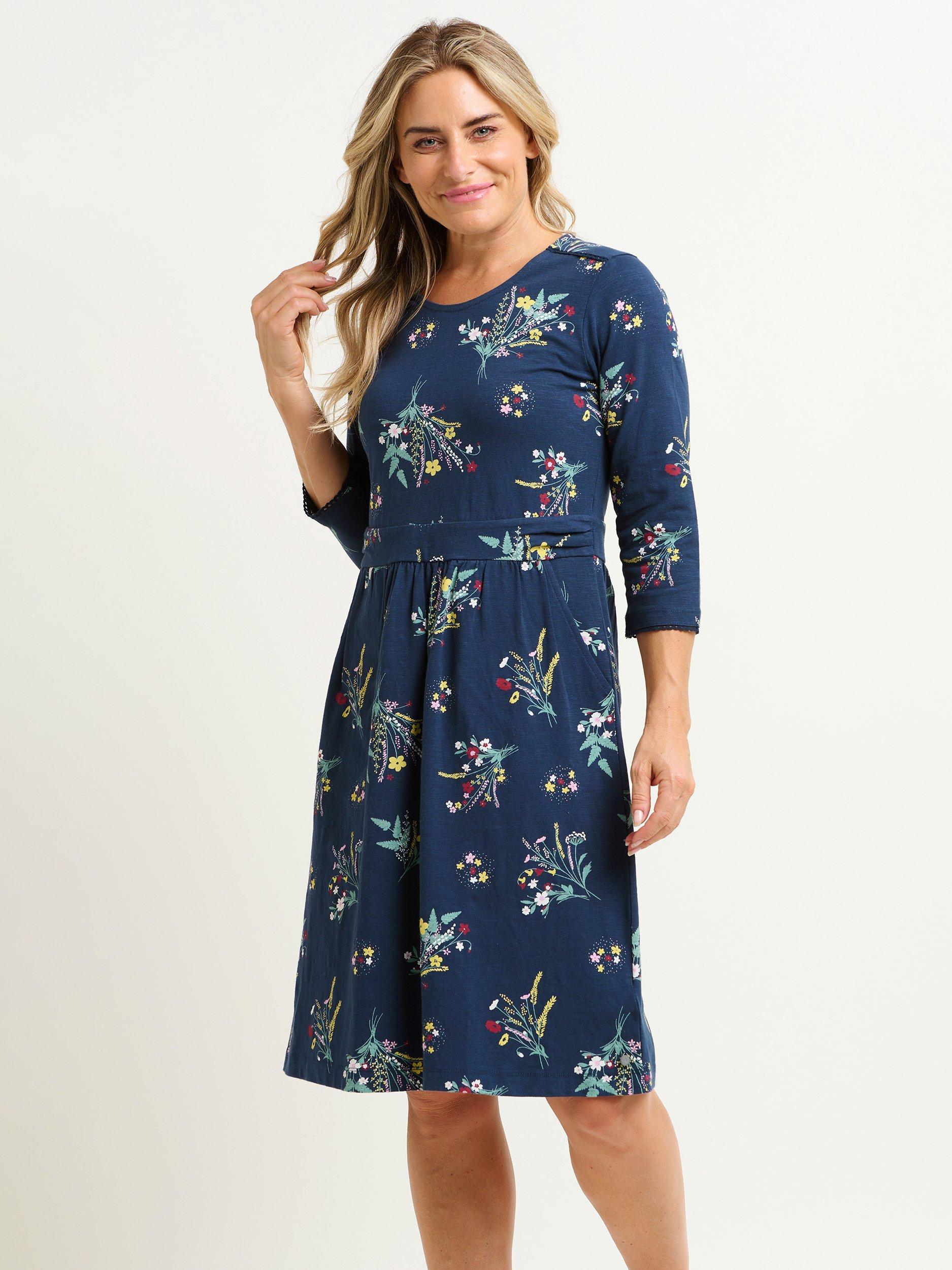 Brakeburn Spring Bunches Jersey Dress, Navy/Multi