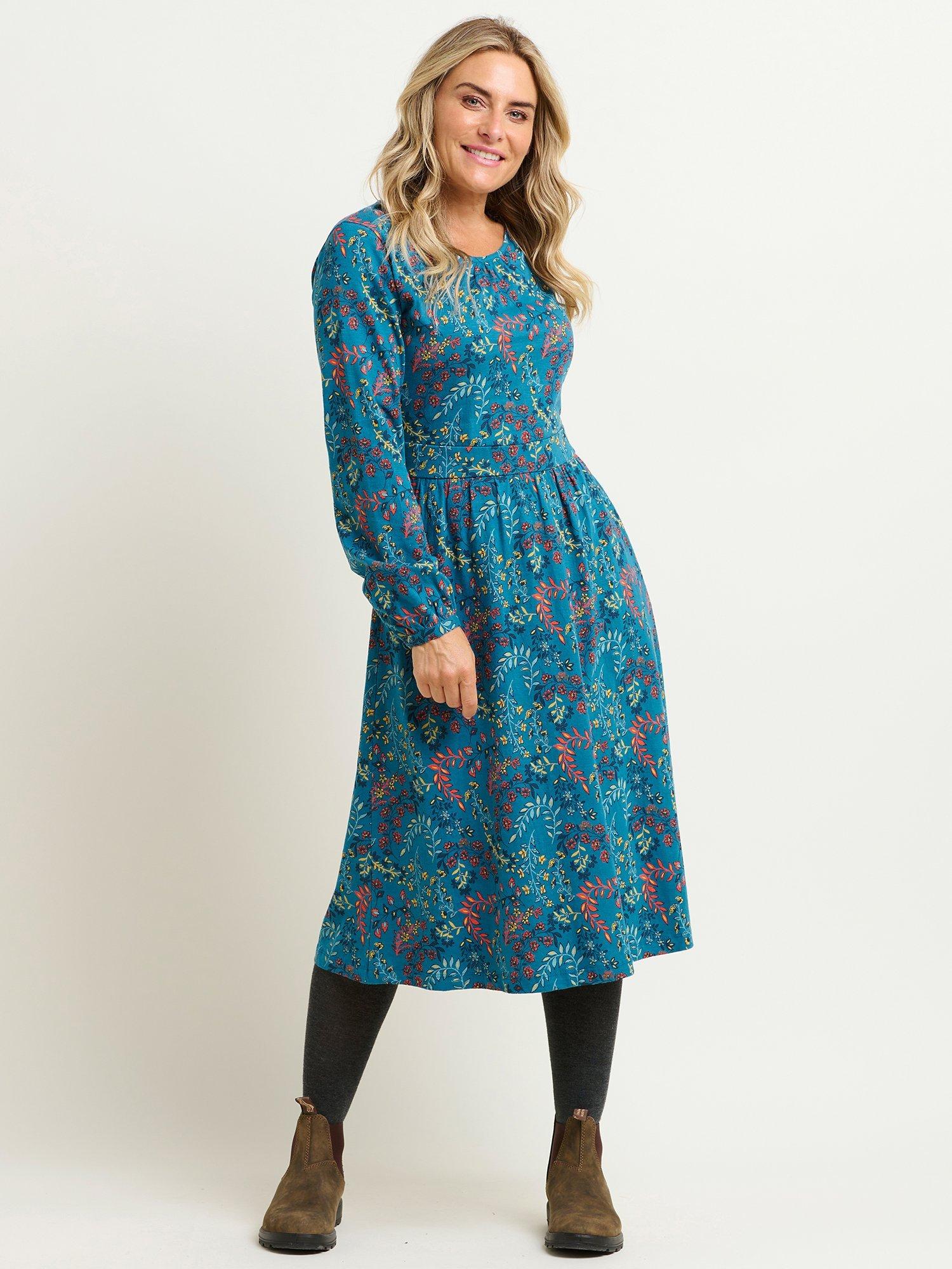 Brakeburn Uma Floral Paisley Midi Dress, Teal/Multi