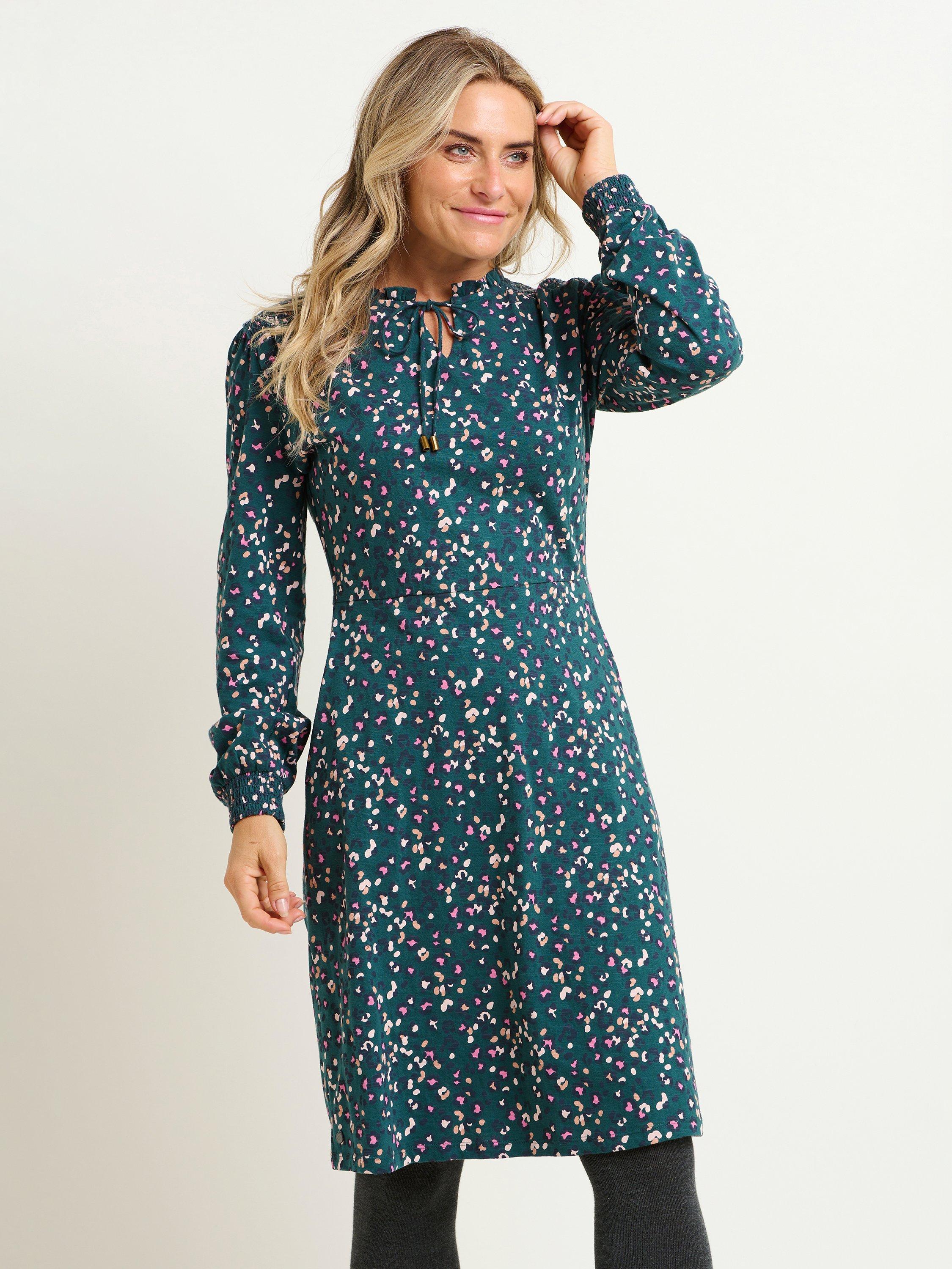 Brakeburn Leopard Spot Dress, Teal/Multi