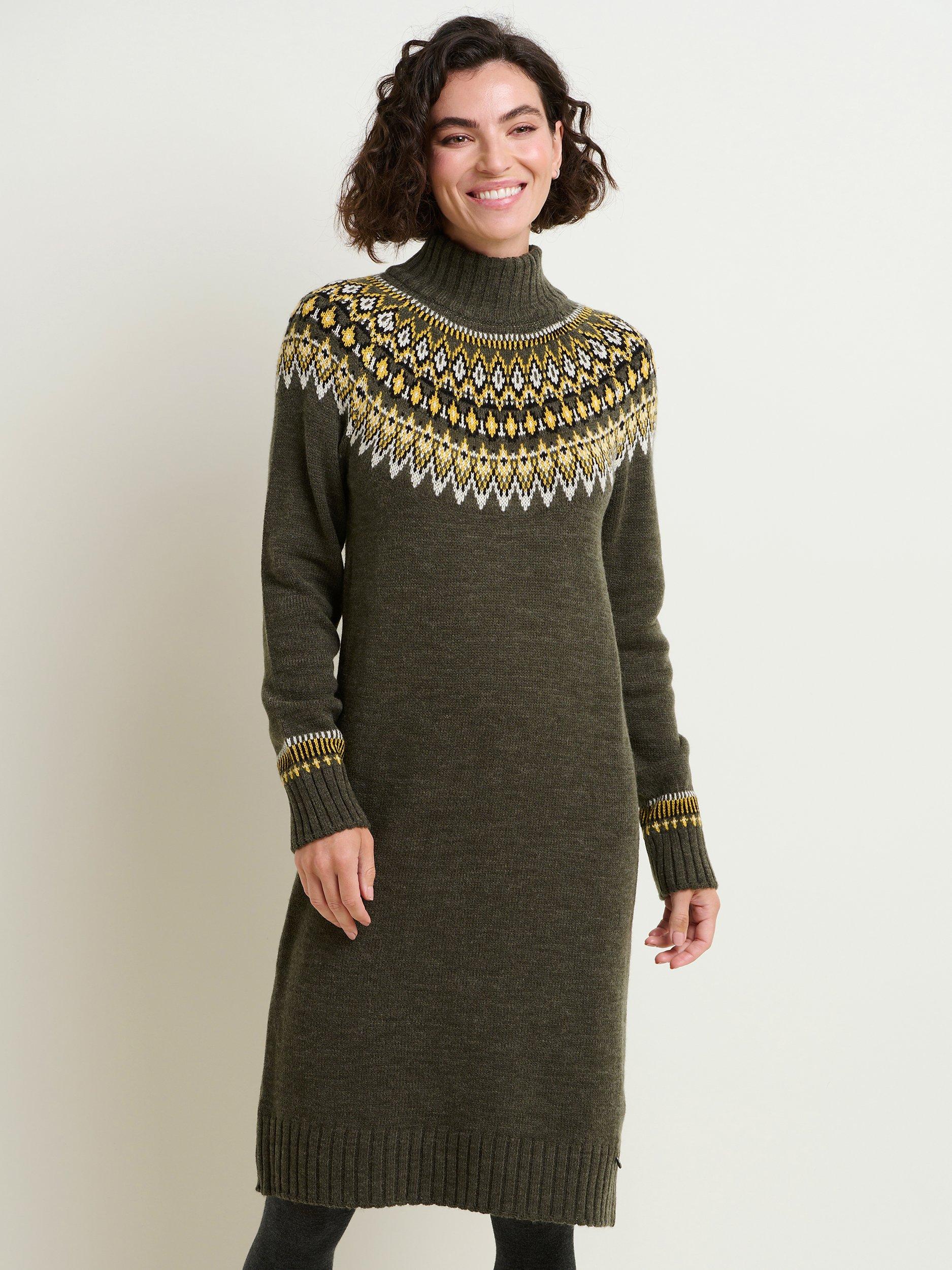 Brakeburn Roll Neck Knitted Wool Blend Jumper Dress, Multi