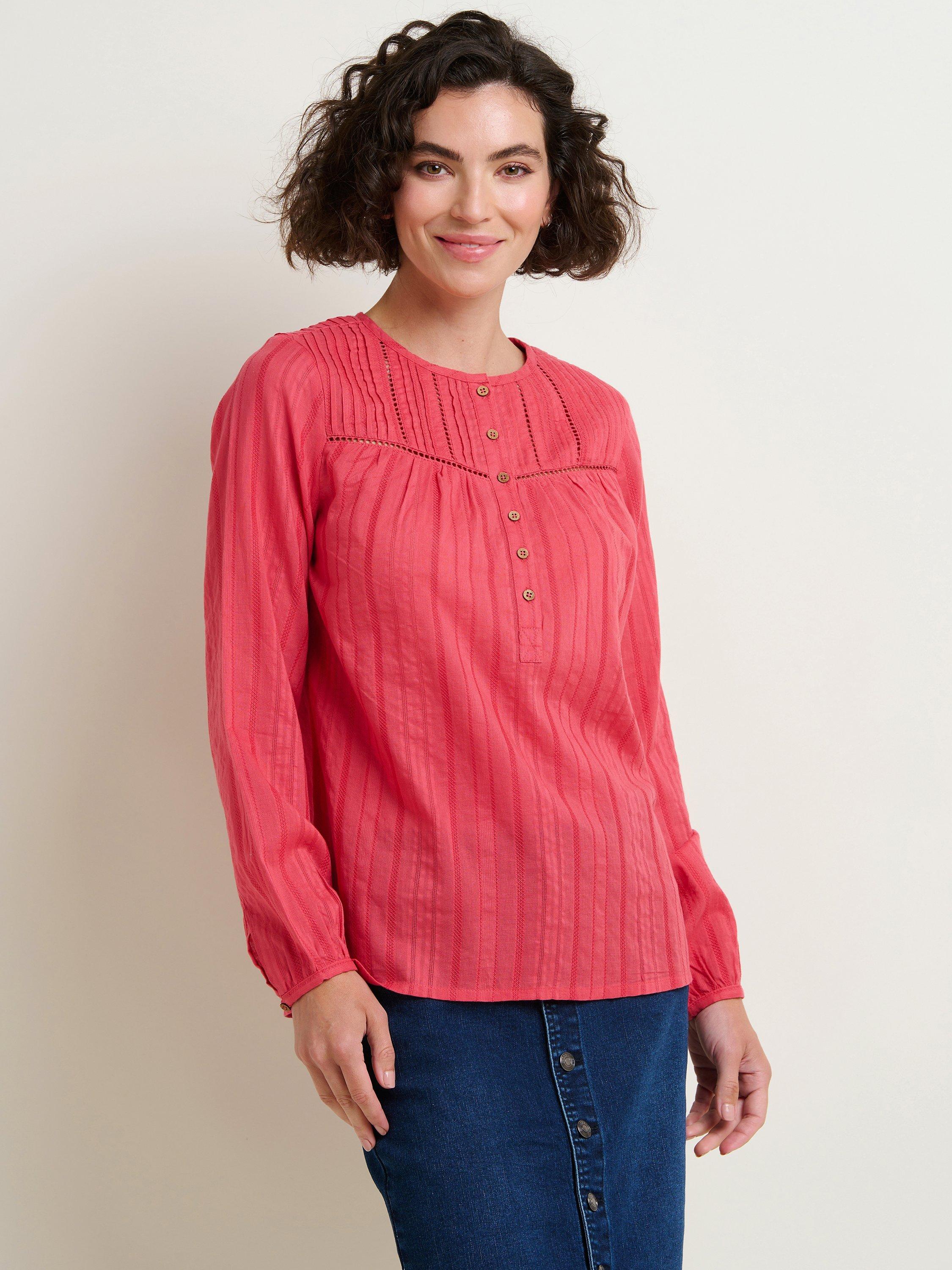 Brakeburn Penny Pintuck Cotton Blouse, Red