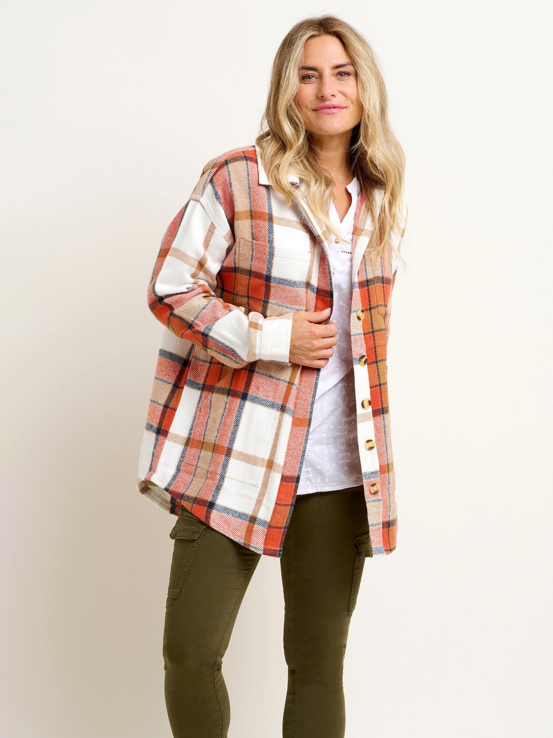 Brakeburn Flannel Cotton Oversized Shacket, Pumpkin/Multi