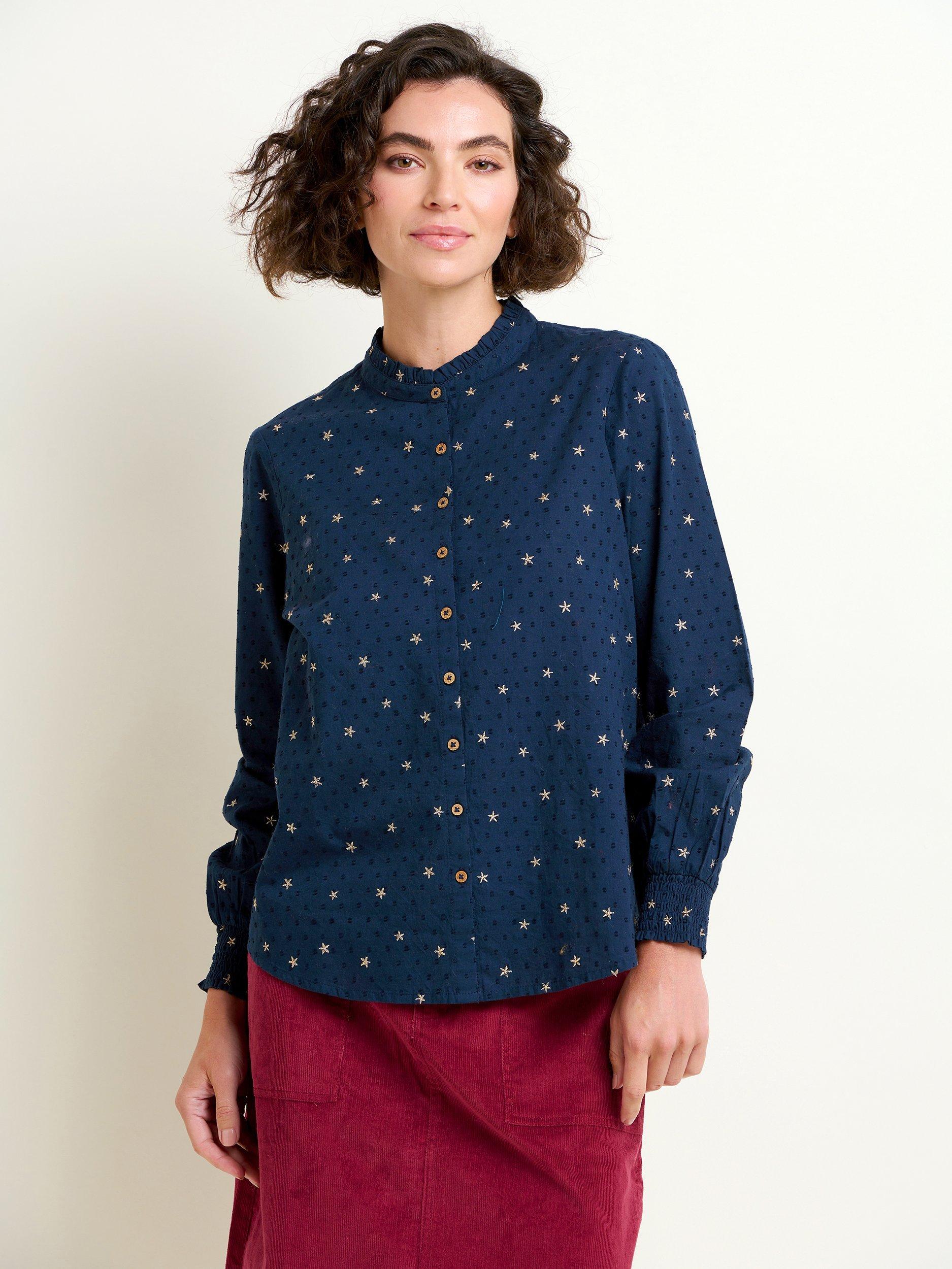 Brakeburn Gold Stars Embroidered Blouse, Navy