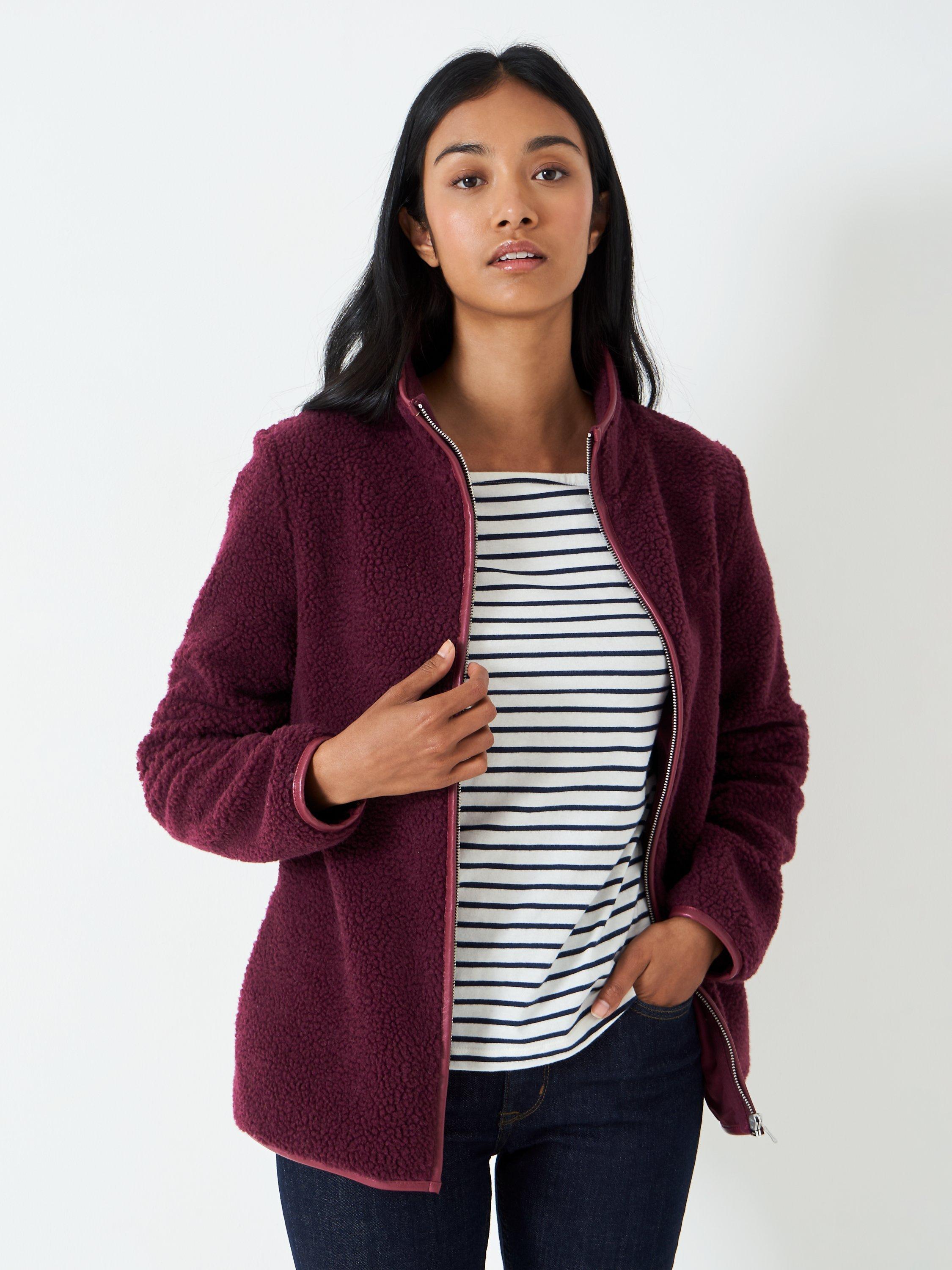 Crew Clothing Zip Through Fleece, Red Wine