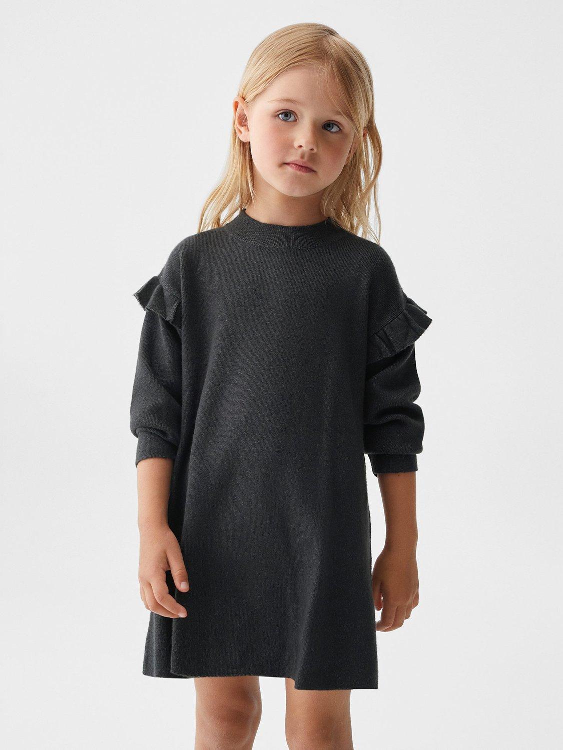 Mango Baby Joana Ruffle Detail Dress, Charcoal