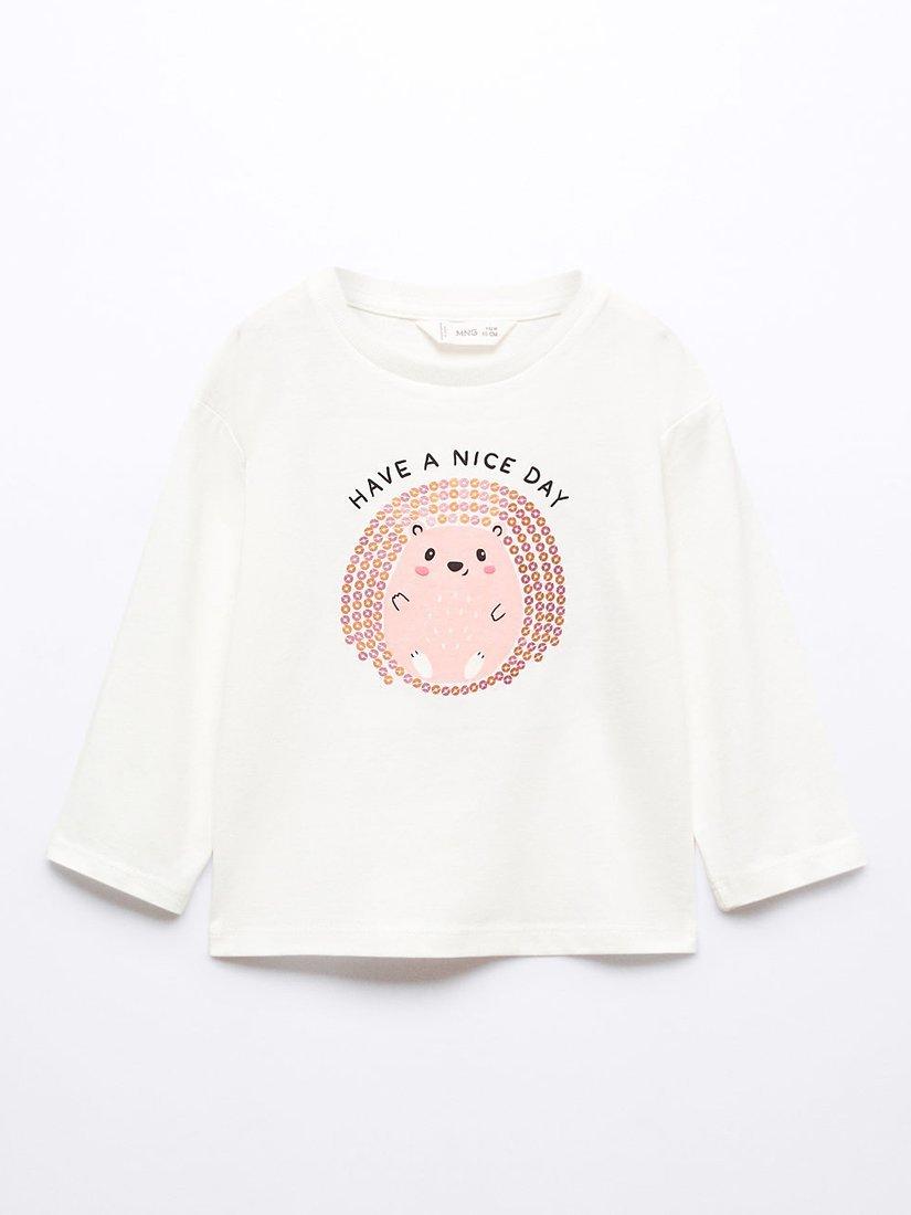 Mango Baby Pato Slogan Sequin T-Shirt, Natural White