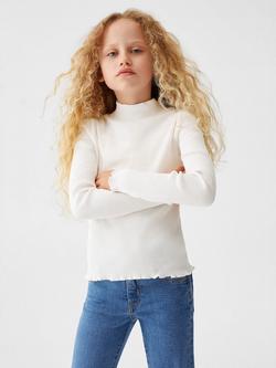 Mango Kids' Turborib Ribbed High Neck Top, White