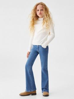 Mango Kids' Turborib Ribbed High Neck Top - view 2, White