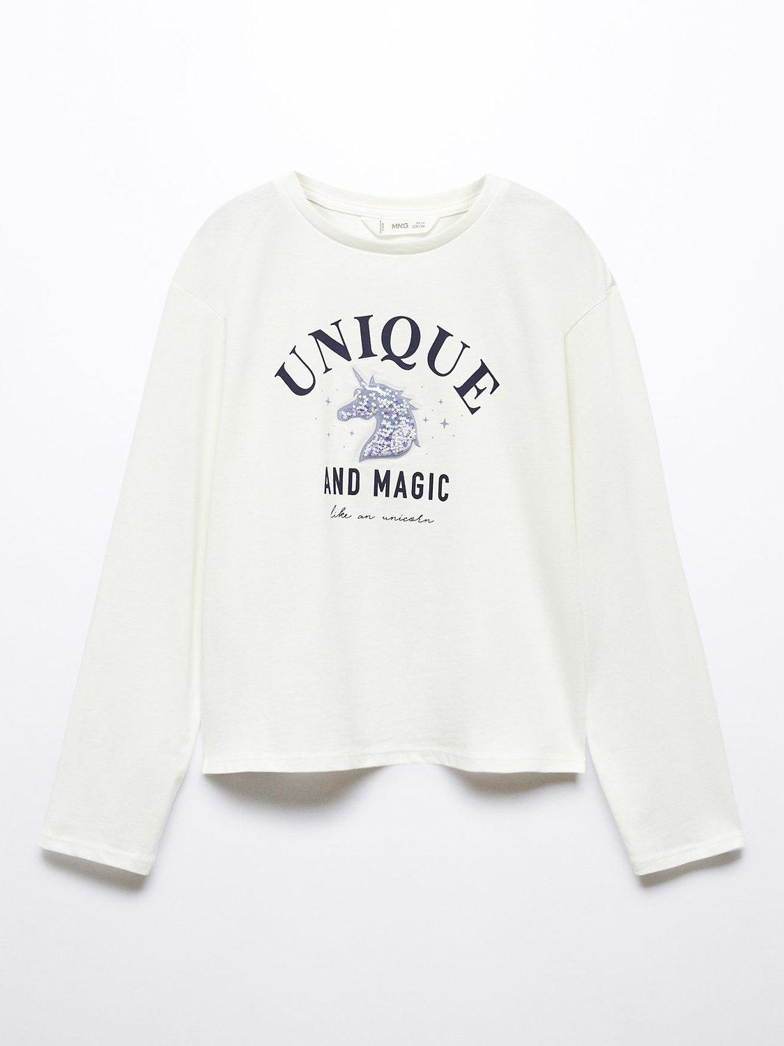 Mango Kids' Unique Long Sleeve T-Shirt, Natural White