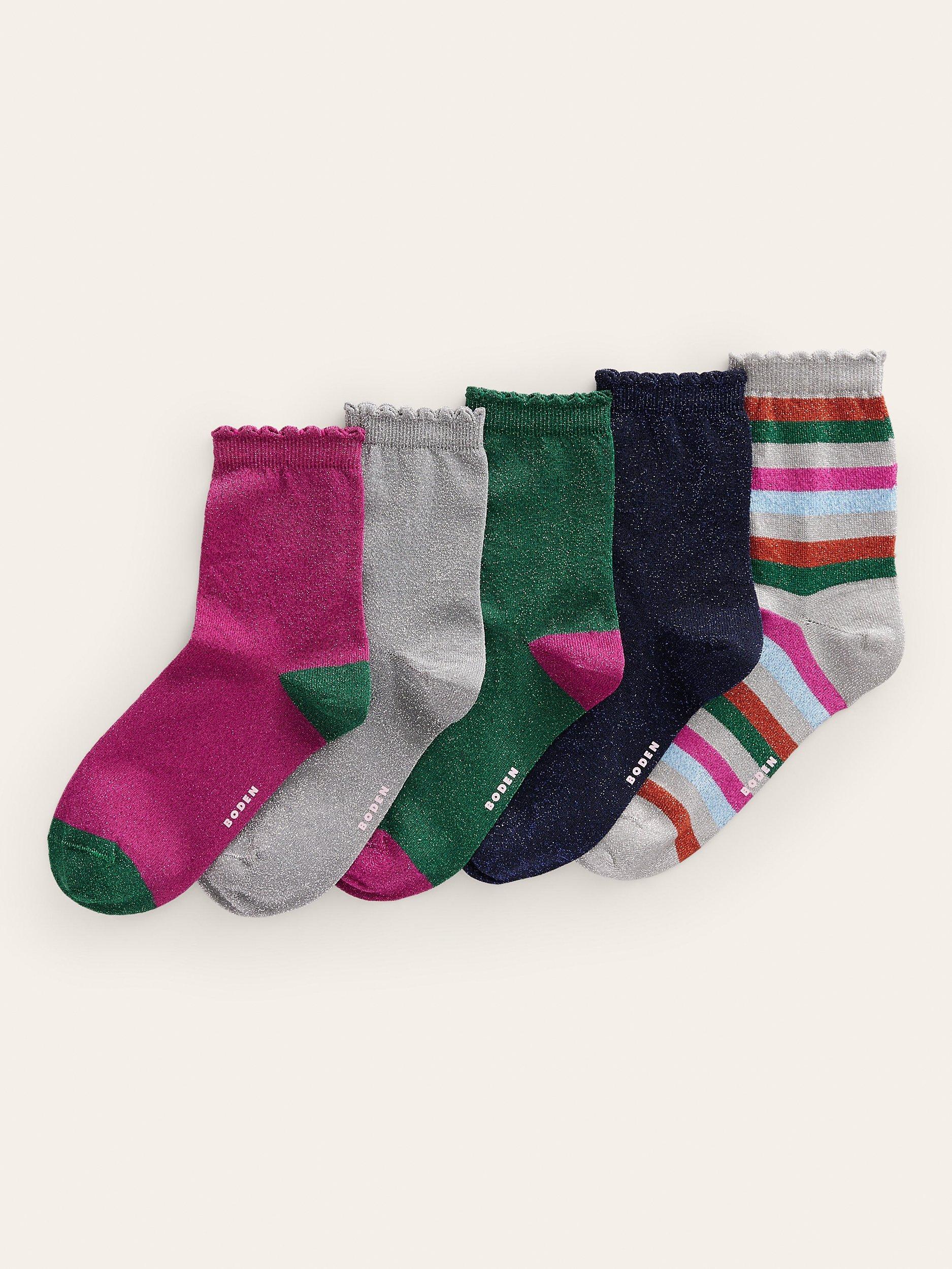 Boden 5-Pack Sparkle Ankle Socks, Multi