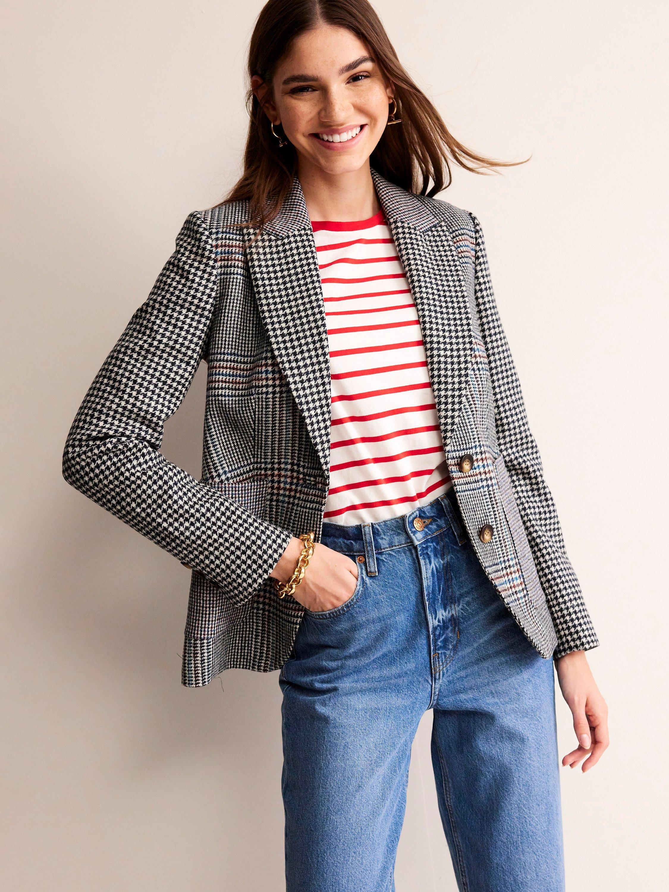 Boden The Marylebone Tweed Houndstooth Blazer, Hotchpotch Check