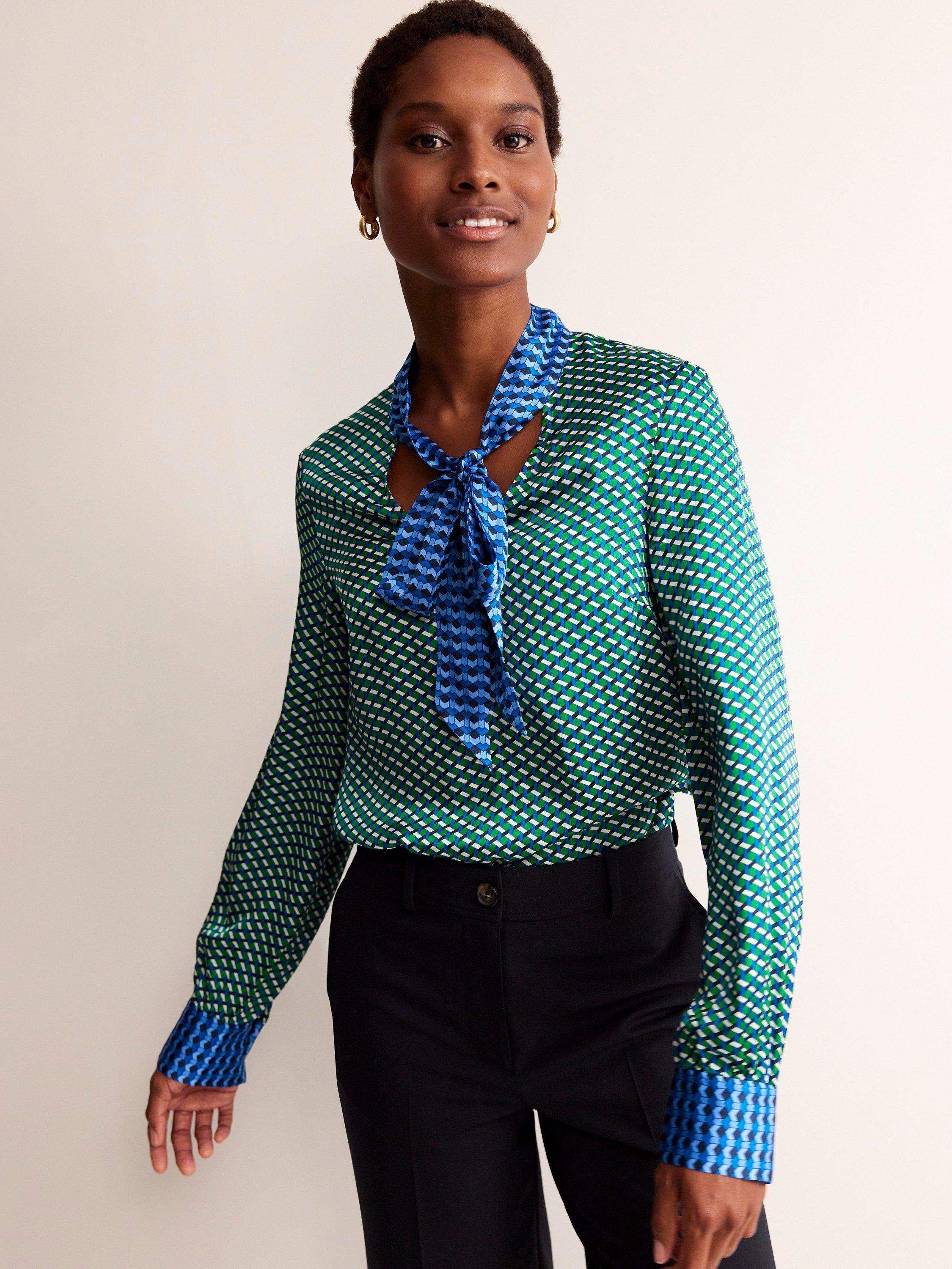 Boden Geometric Print Pussybow Blouse