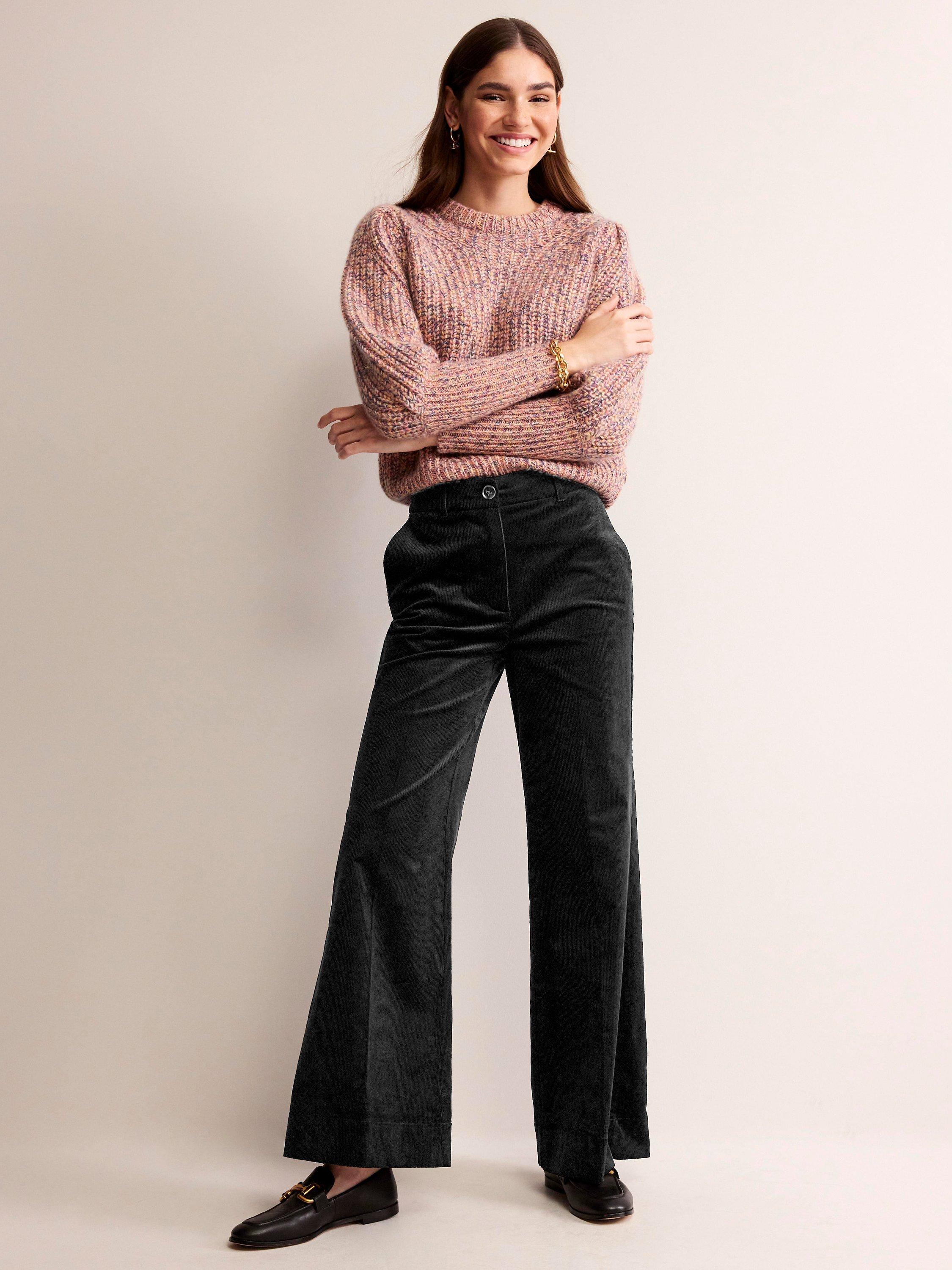 Boden Wide Leg Corduroy Trousers, Black