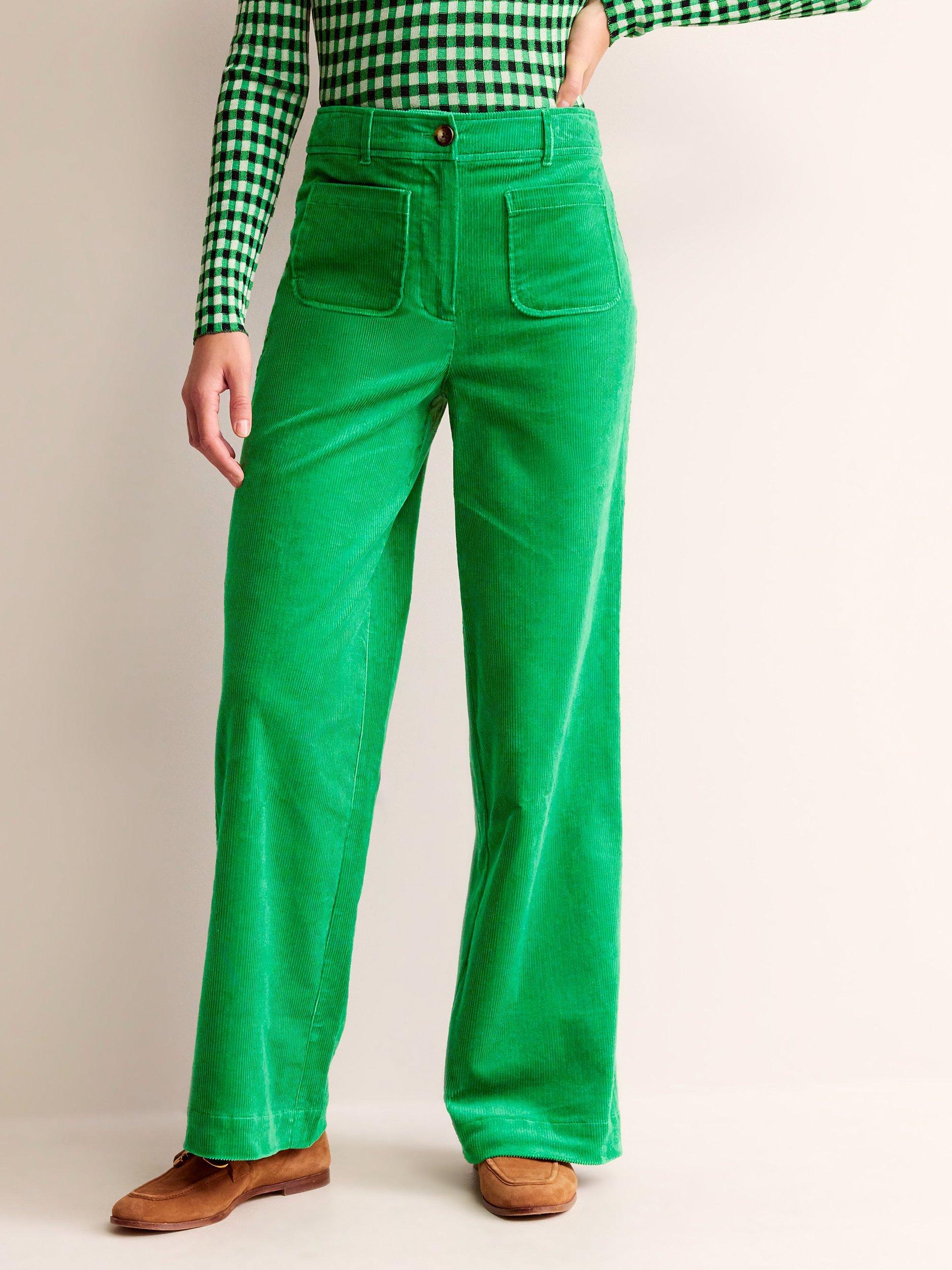 Boden Westbourne Wide Leg Corduroy Trousers, Highland Green