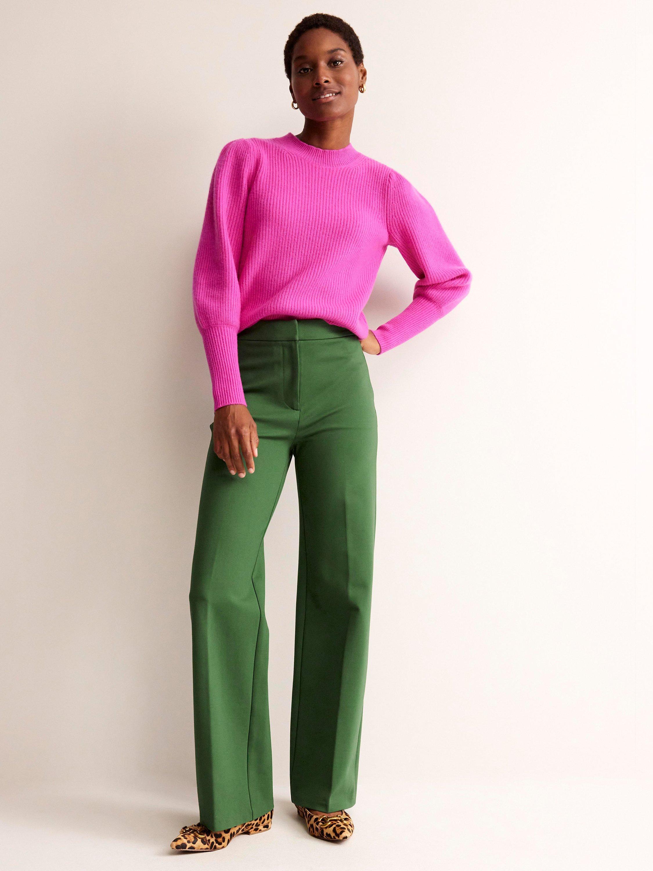 Boden Westbourne Ponte Jersey Wide Leg Trousers, Winter Green