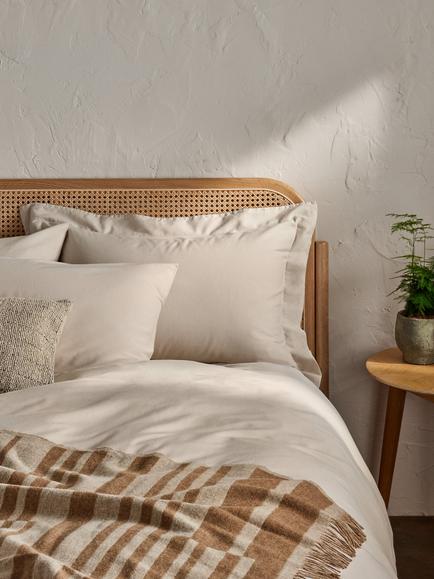 John Lewis Comfy & Relaxed 300 Thread Count Washed Cotton Flat Sheet - view 2, Almond