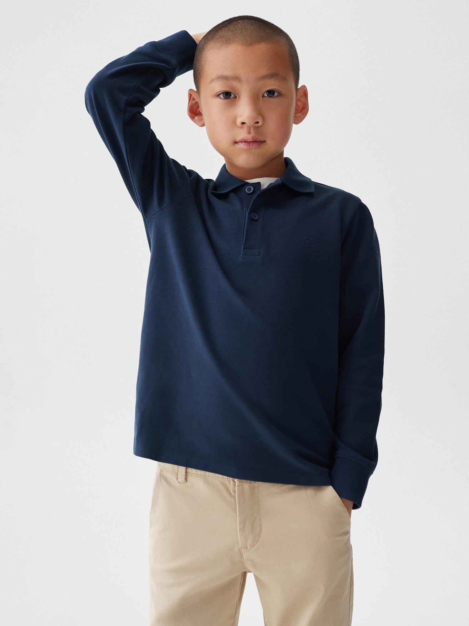 Product image 1 of 6, which shows Mango Kids' Dani Long Sleeve Polo Shirt, Navy, 5-6 years