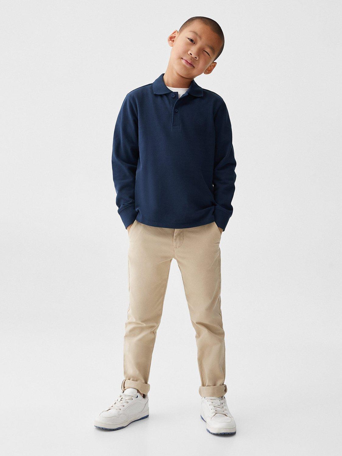 Product image 2 of 6, which shows Mango Kids' Dani Long Sleeve Polo Shirt, Navy, 5-6 years
