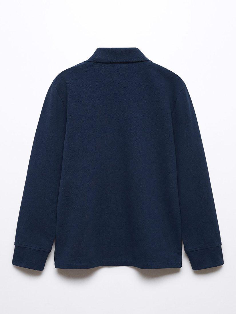 Product image 4 of 6, which shows Mango Kids' Dani Long Sleeve Polo Shirt, Navy, 5-6 years