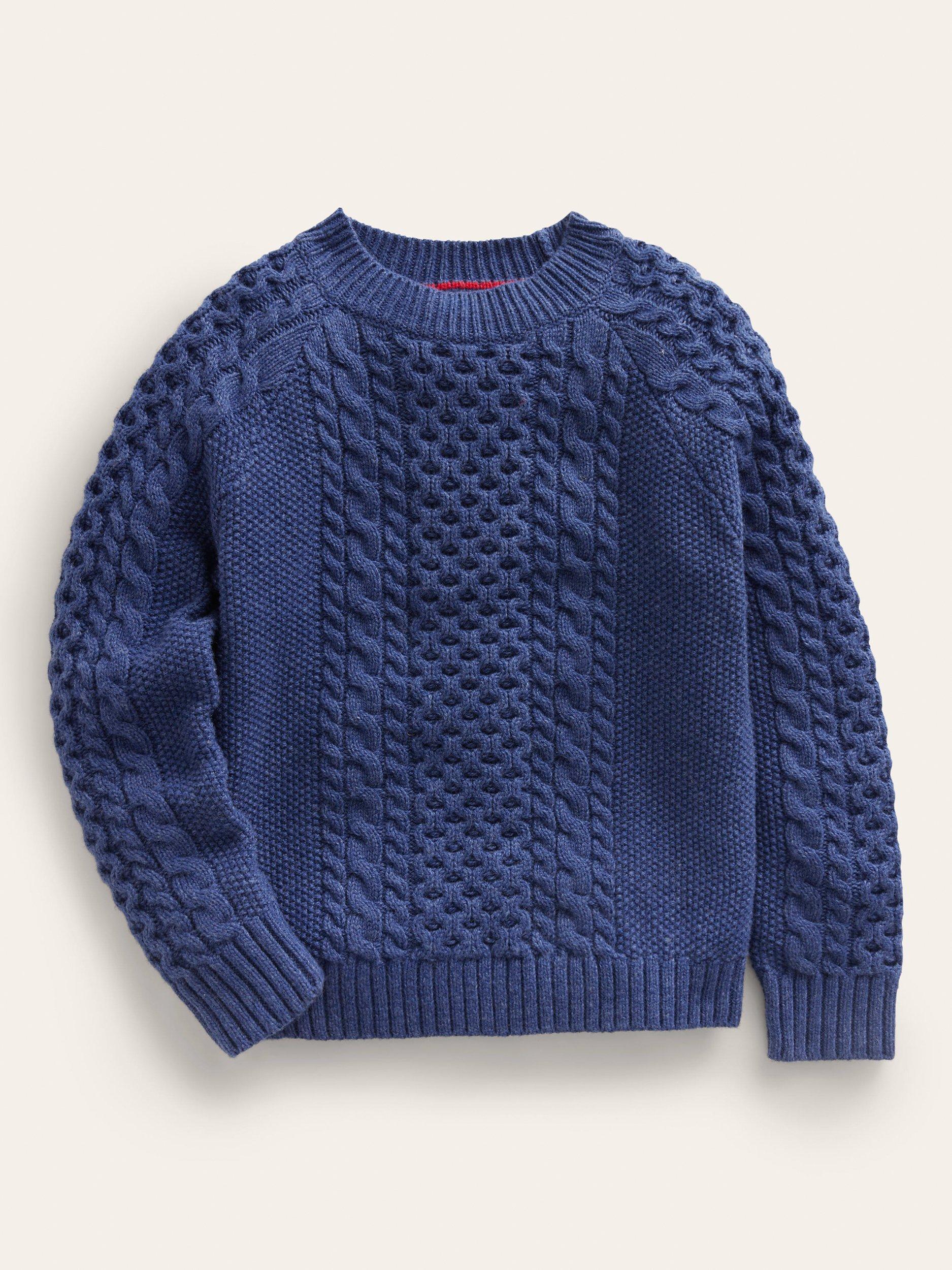 Mini Boden Kids' Heritage Cable Knit Jumper, College Navy