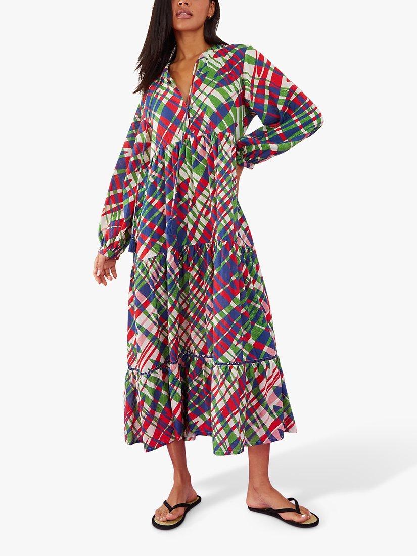 Product image 1 of 4, which shows Accessorize Abstract Leaf Print Tiered Maxi Dress, Multi, 6