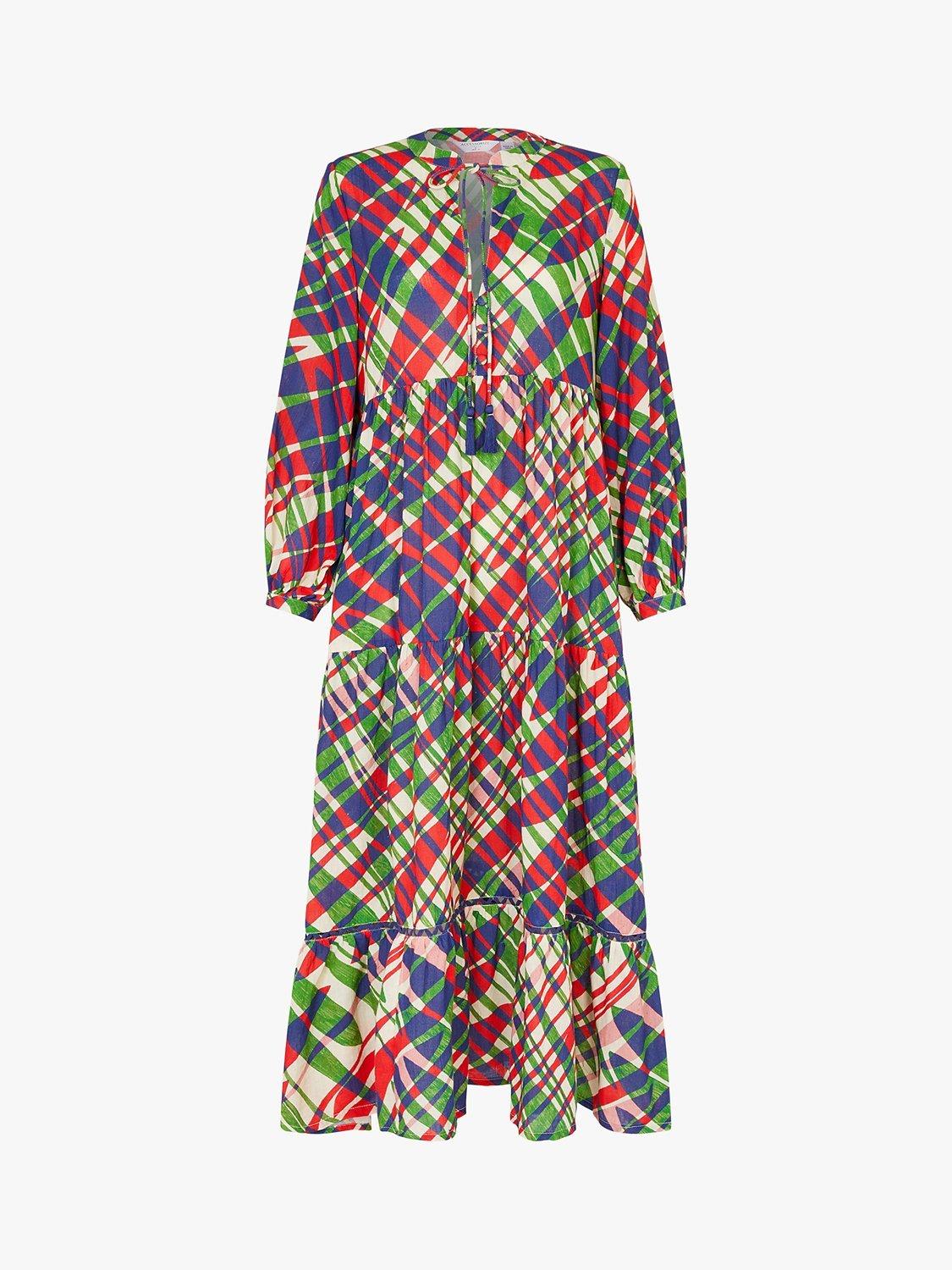 Product image 4 of 4, which shows Accessorize Abstract Leaf Print Tiered Maxi Dress, Multi, 6