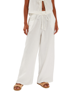 Accessorize Crinkle Cotton Beach Trousers, White, 