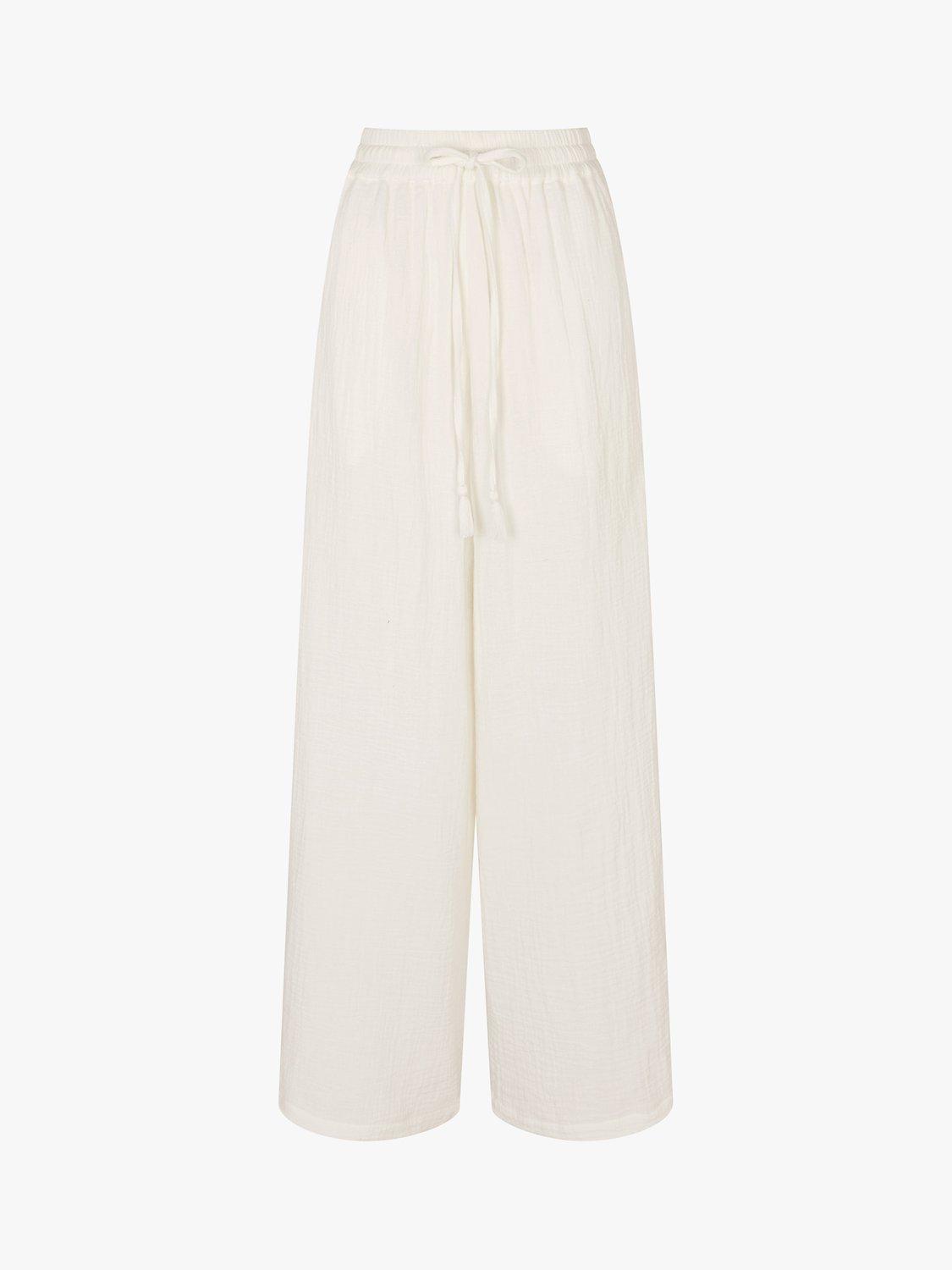 Product image 4 of 4, which shows Accessorize Crinkle Cotton Beach Trousers, White, XS