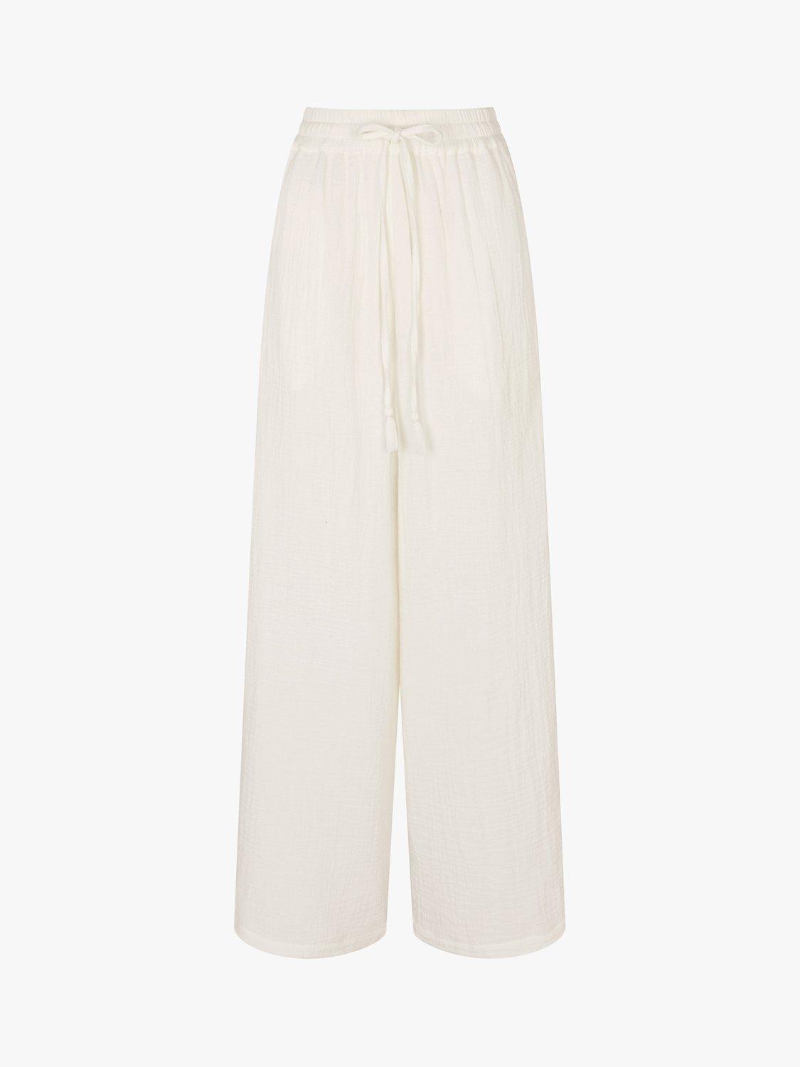 Accessorize Crinkle Cotton Beach Trousers, White, XS