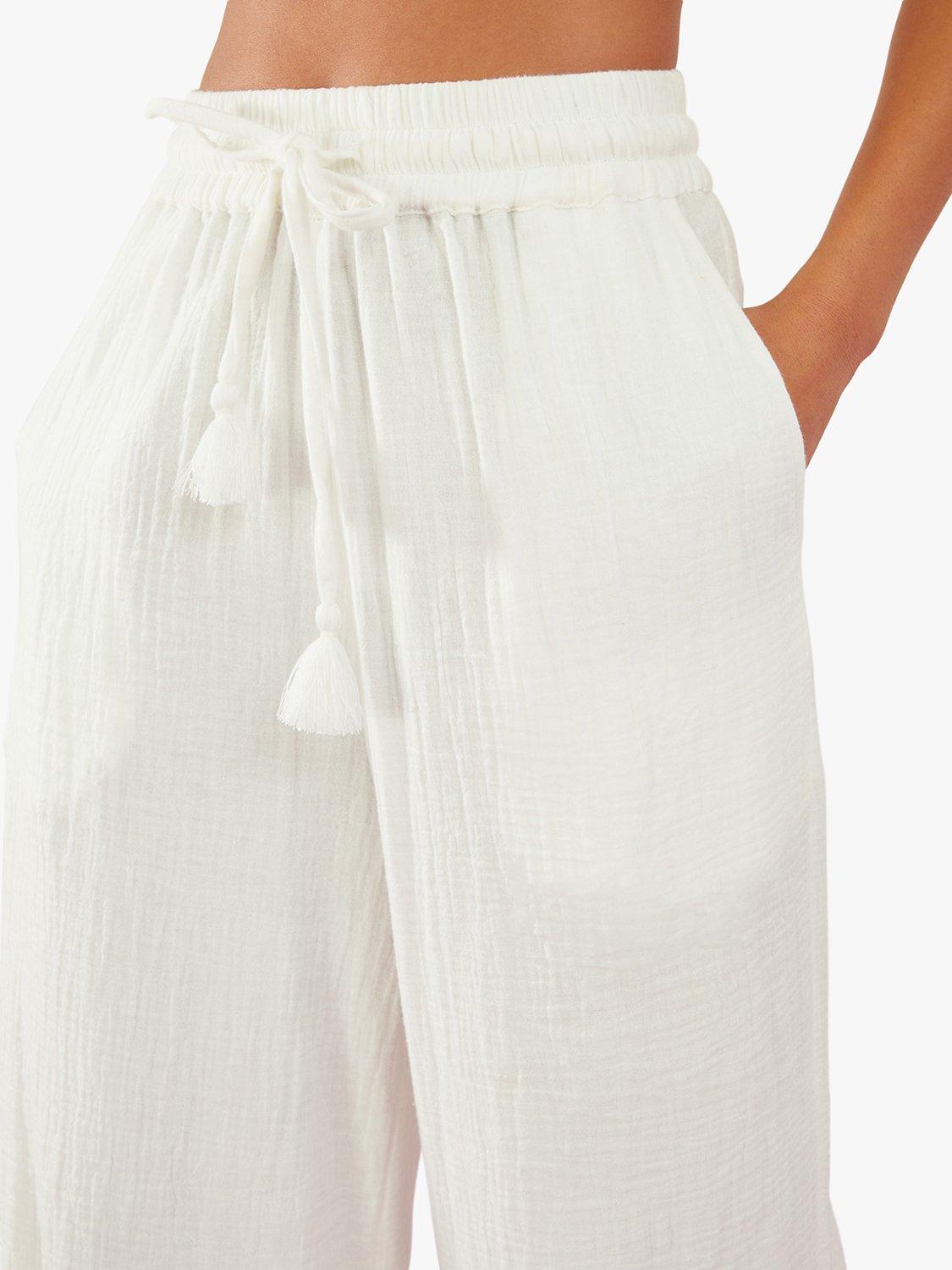 Product image 3 of 4, which shows Accessorize Crinkle Cotton Beach Trousers, White, XS