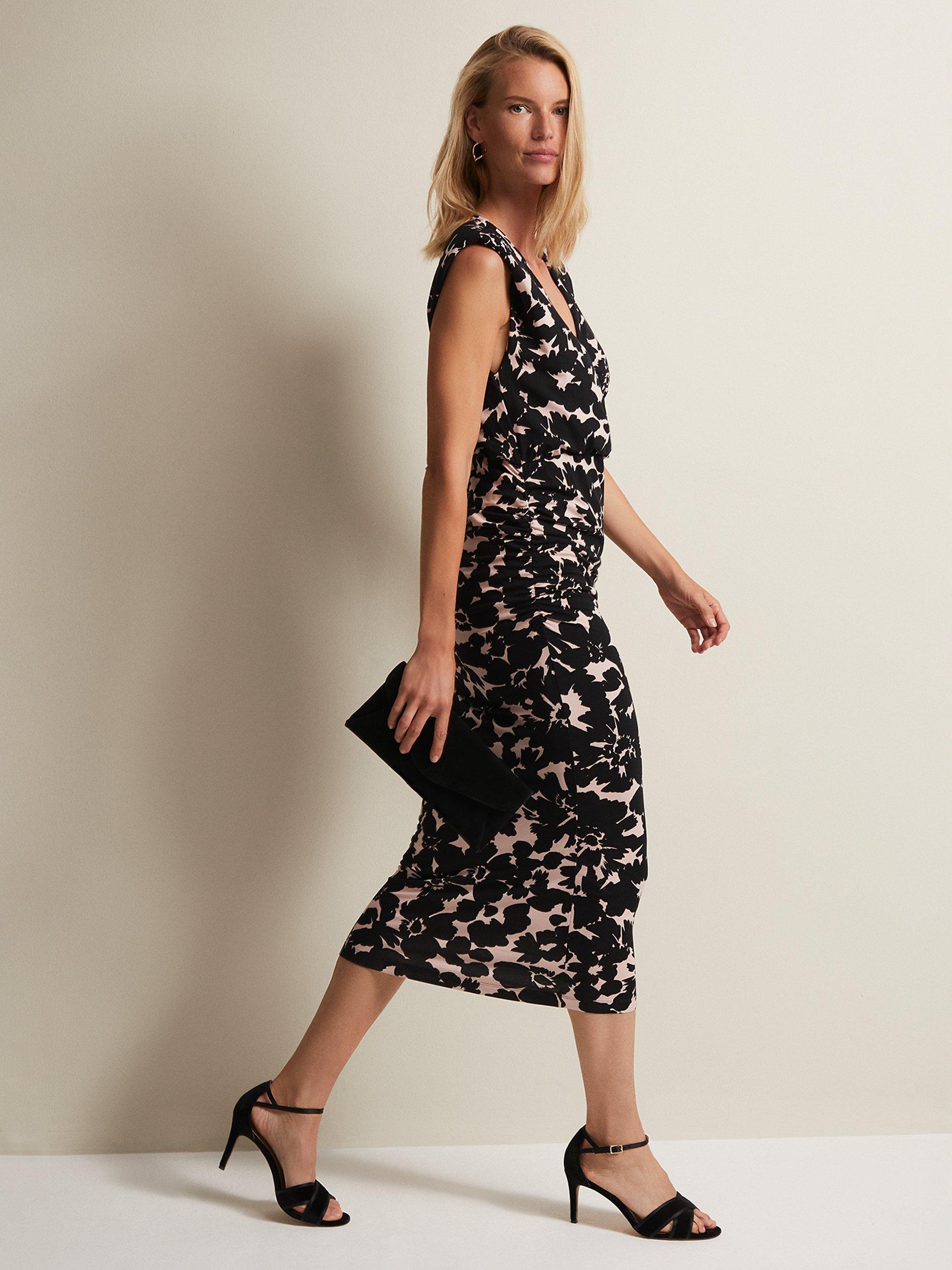 Product image 7 of 7, which shows Phase Eight Taylor Floral Print Jersey Midi Dress, Multi, 8