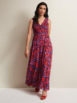 Phase Eight Recycled Leaf Print Pleated Maxi Dress, Vermillion/Multi, Vermillion/Multi