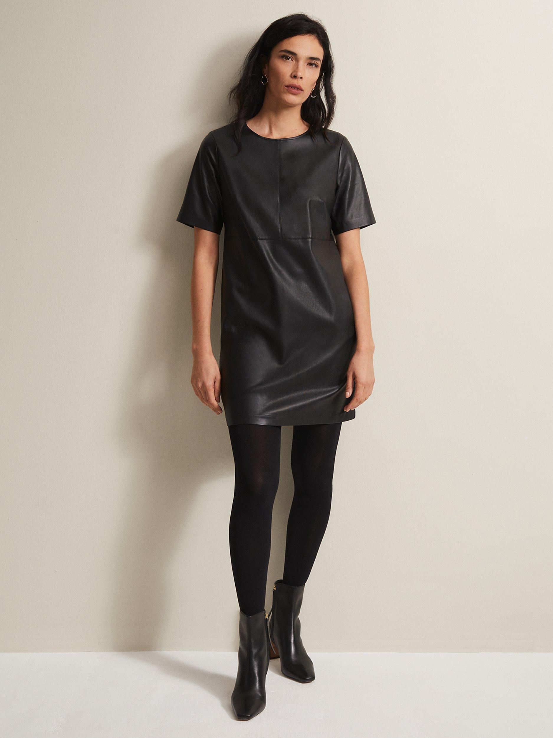 Phase Eight Hilde Faux Leather Mini Shift Dress, Black