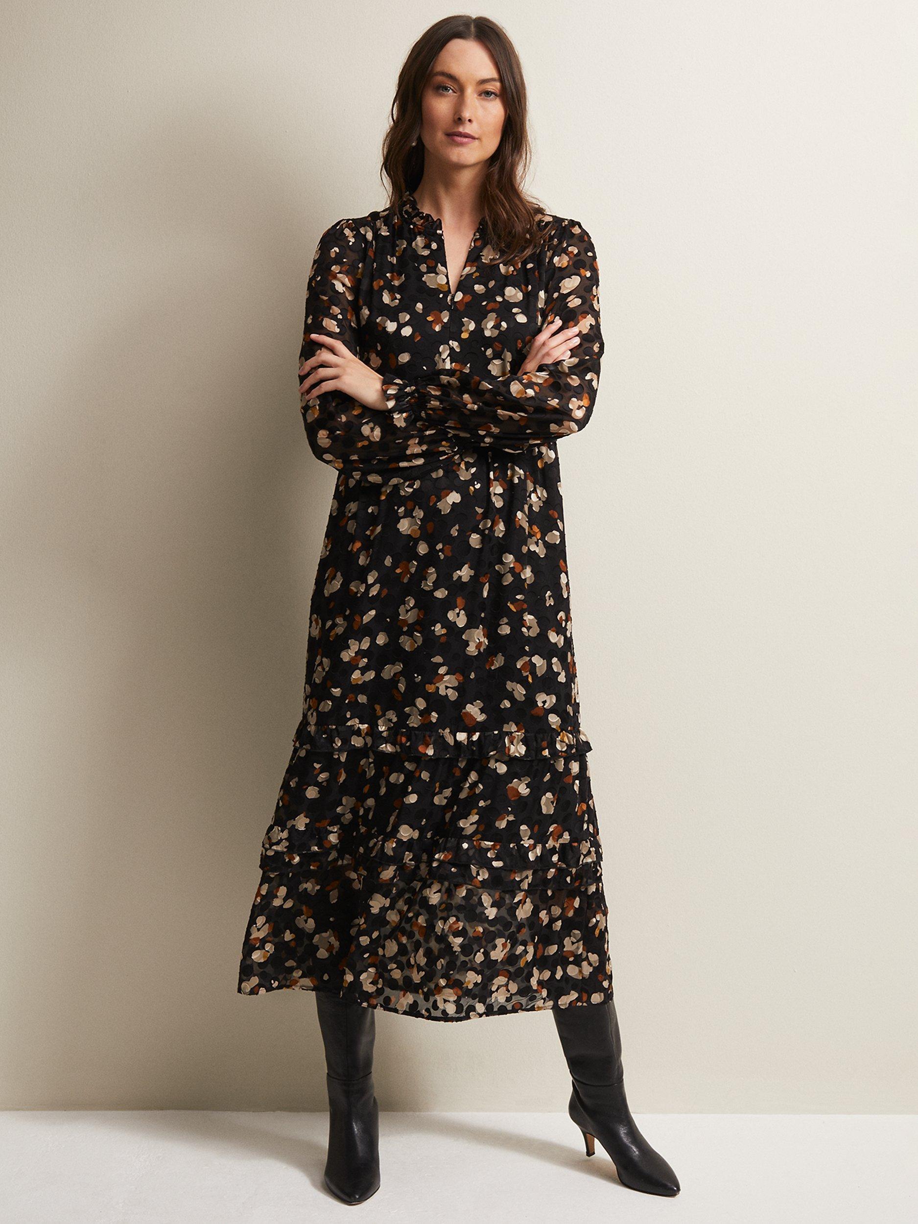 Phase Eight Karsyn Leopard Print Midi Dress, Black/Multi