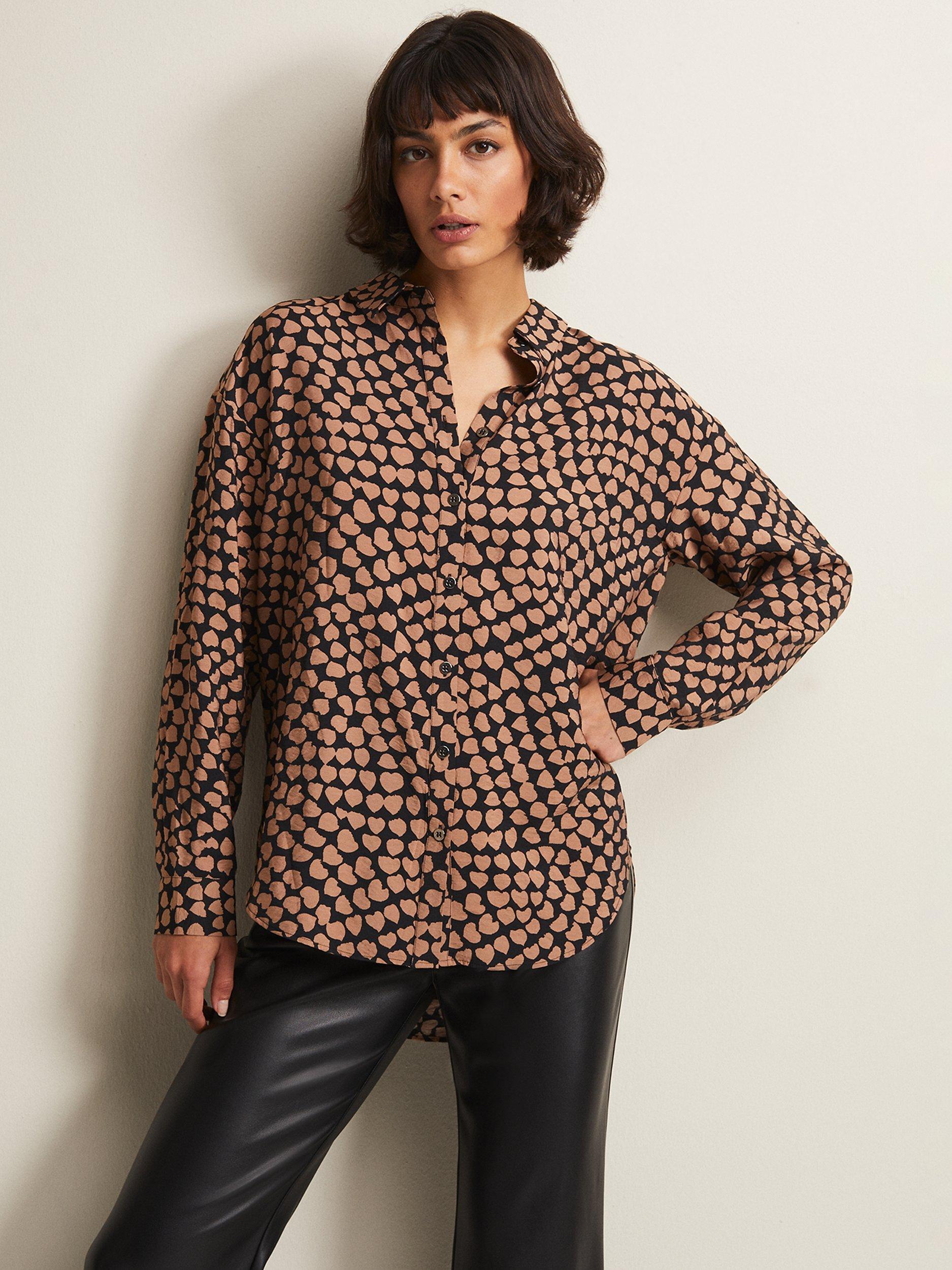 Phase Eight Darcie Heart Print Shirt, Black/Camel