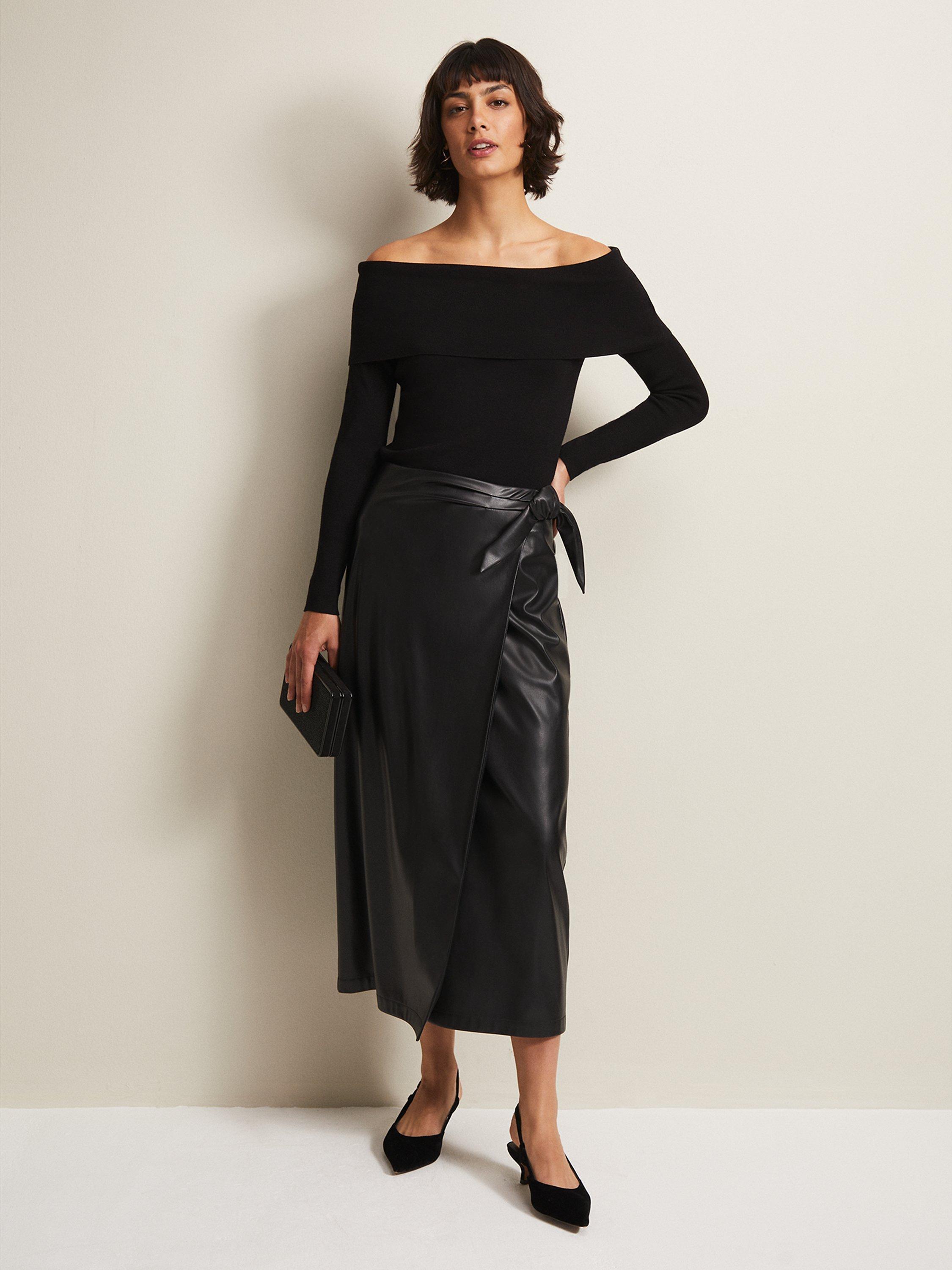 Product image 3 of 7, which shows Phase Eight Nya Fine Knit Bardot Top, Black, L