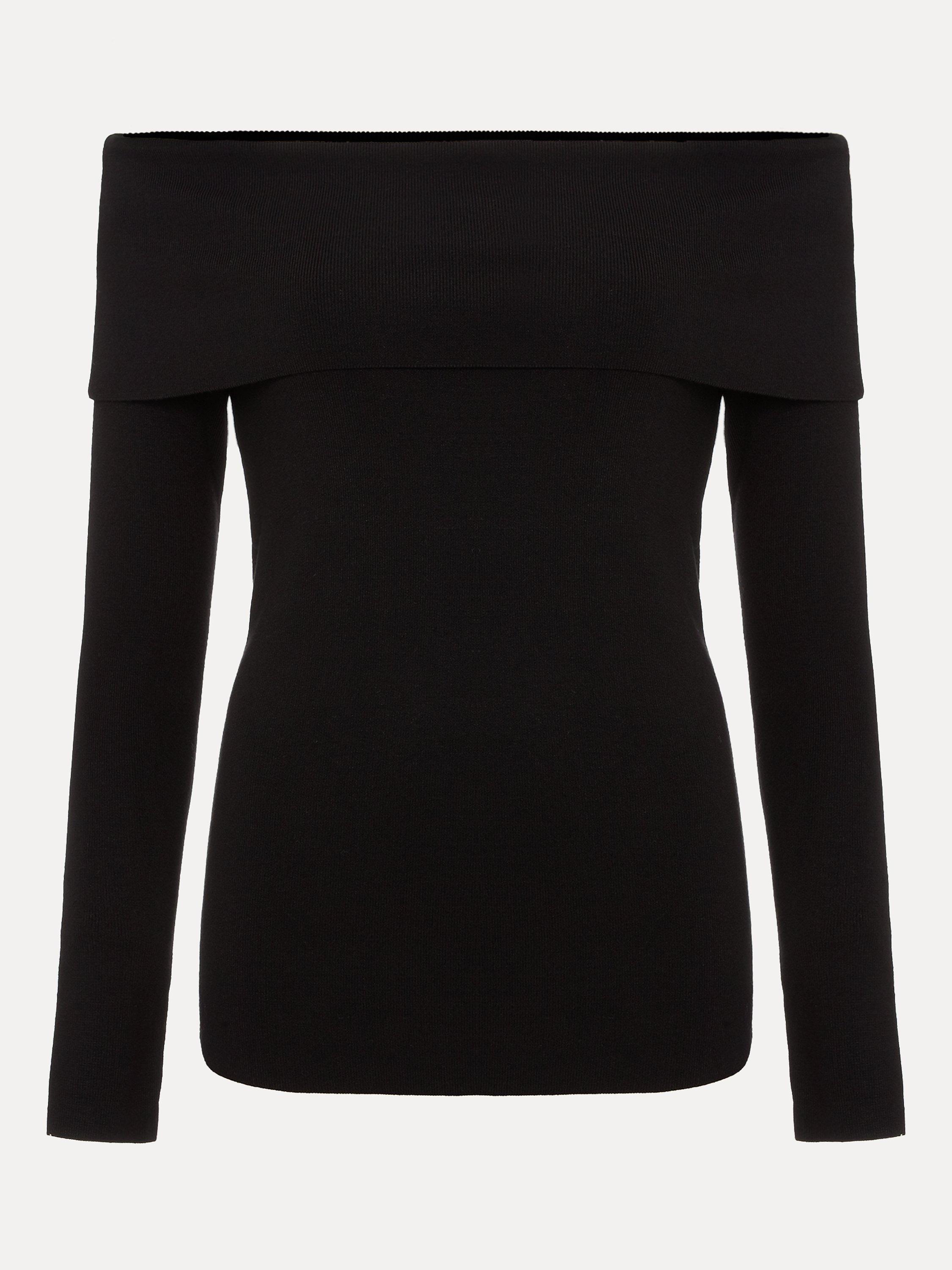 Product image 5 of 7, which shows Phase Eight Nya Fine Knit Bardot Top, Black, L